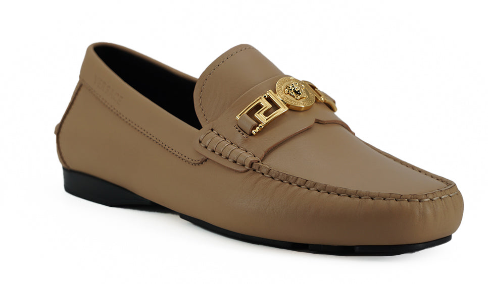 Versace Exquisite Medusa Gold-Tone Leather Men's Loafers