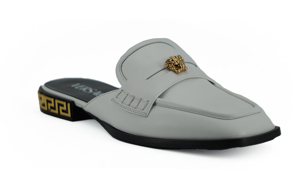 Versace Elegant White Leather Flat Women's Slides