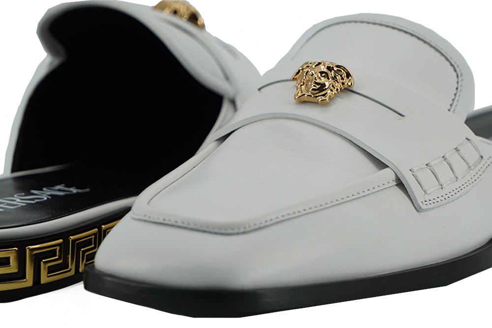 Versace Elegant White Leather Flat Women's Slides