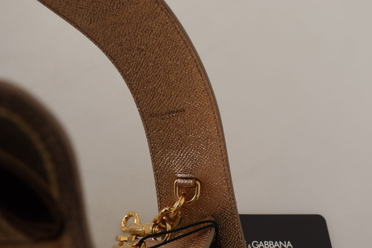Dolce & Gabbana Gold Leather LOVE Patch Bag Shoulder Women's Strap