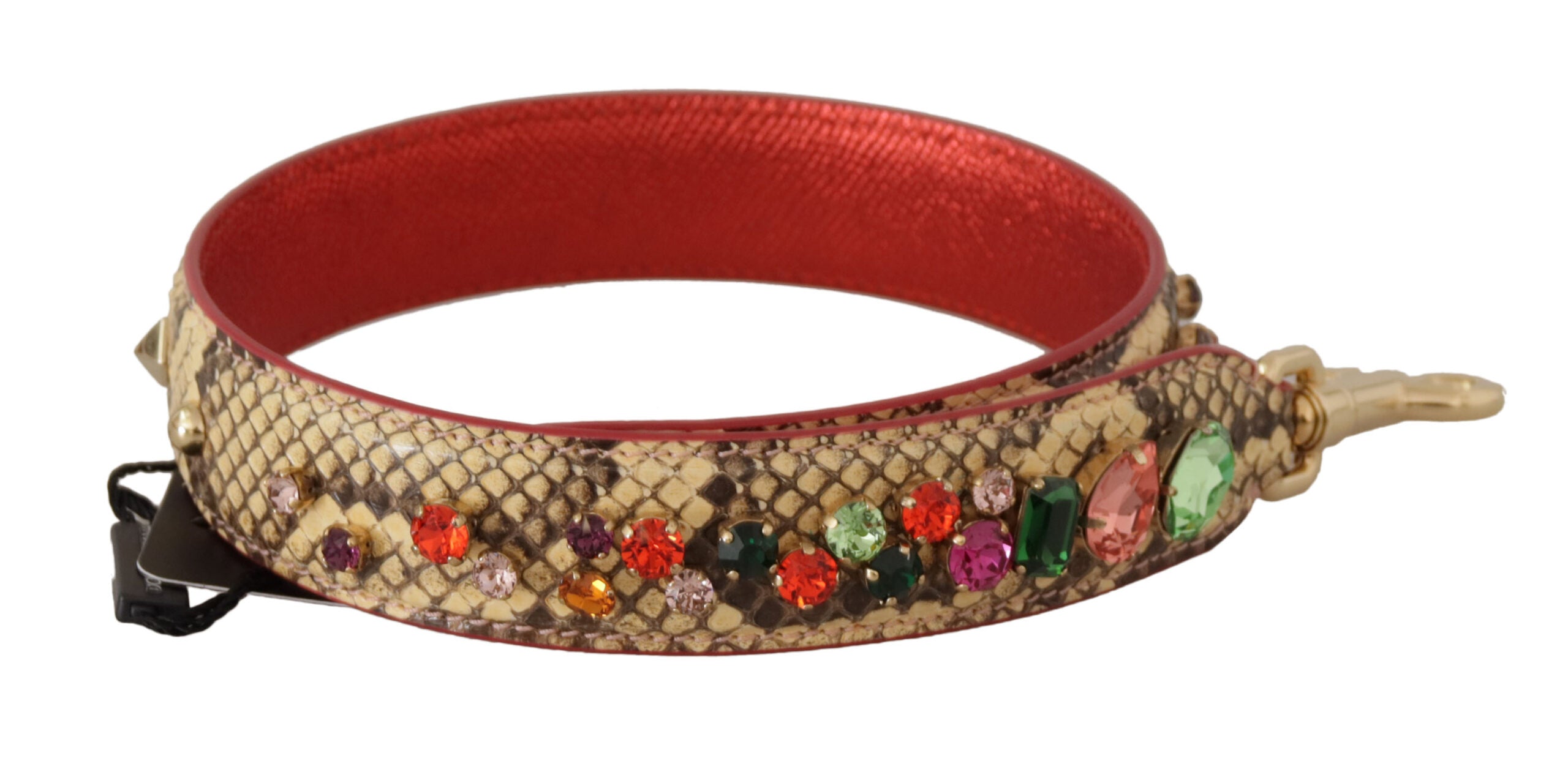 Dolce & Gabbana Beige Exotic Leather Crystals Shoulder Women's Strap