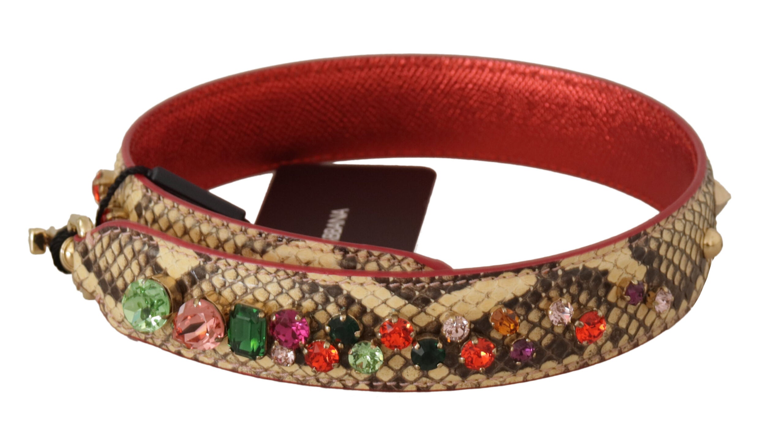 Dolce & Gabbana Beige Exotic Leather Crystals Shoulder Women's Strap