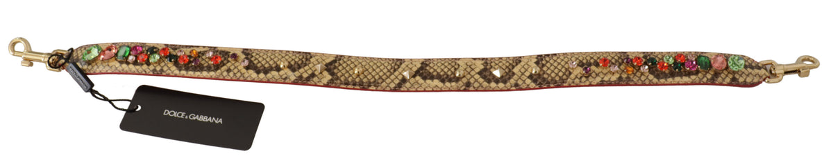 Dolce & Gabbana Beige Exotic Leather Crystals Shoulder Women's Strap