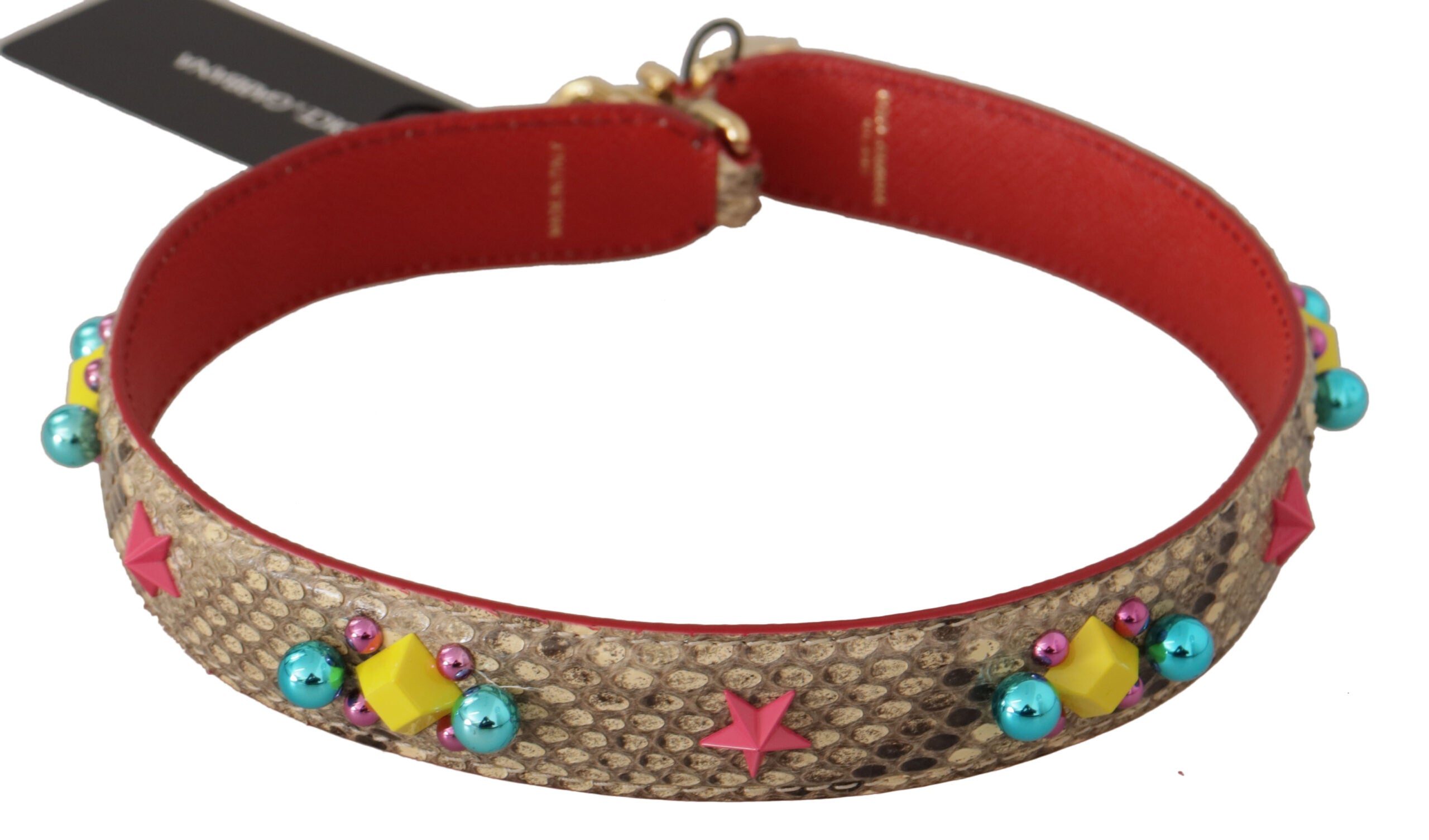 Dolce & Gabbana Beige Python Leather Crystals Shoulder Women's Strap