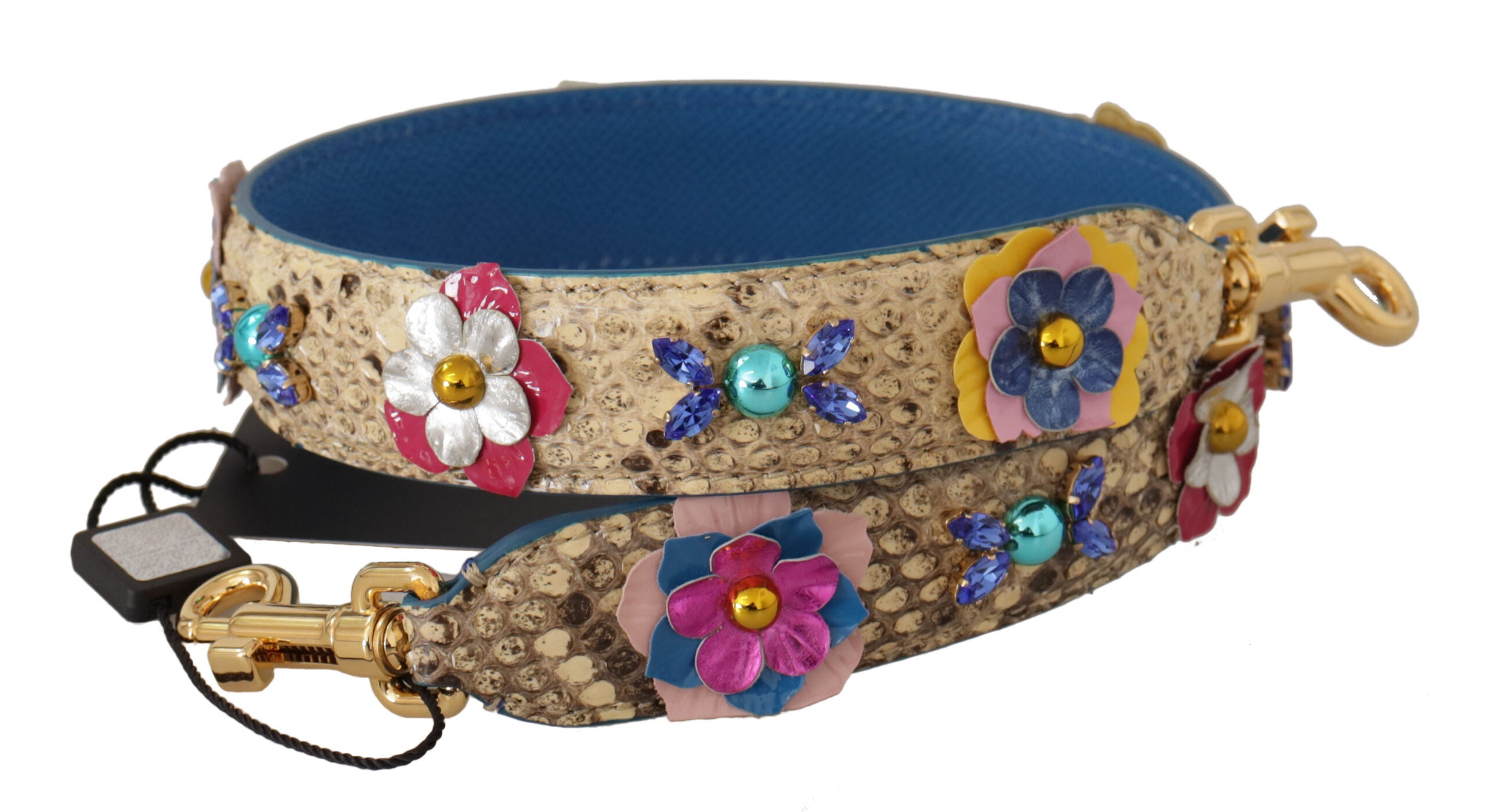 Dolce & Gabbana Beige Python Leather Floral Studded Shoulder Women's Strap