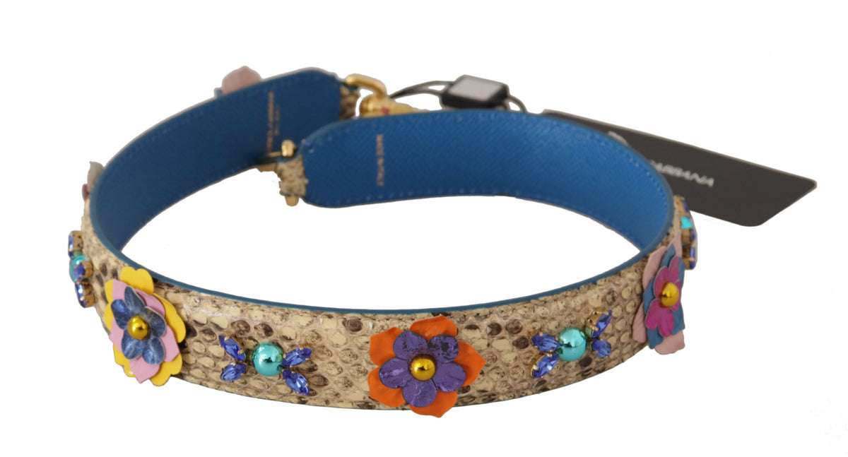 Dolce & Gabbana Beige Python Leather Floral Studded Shoulder Women's Strap