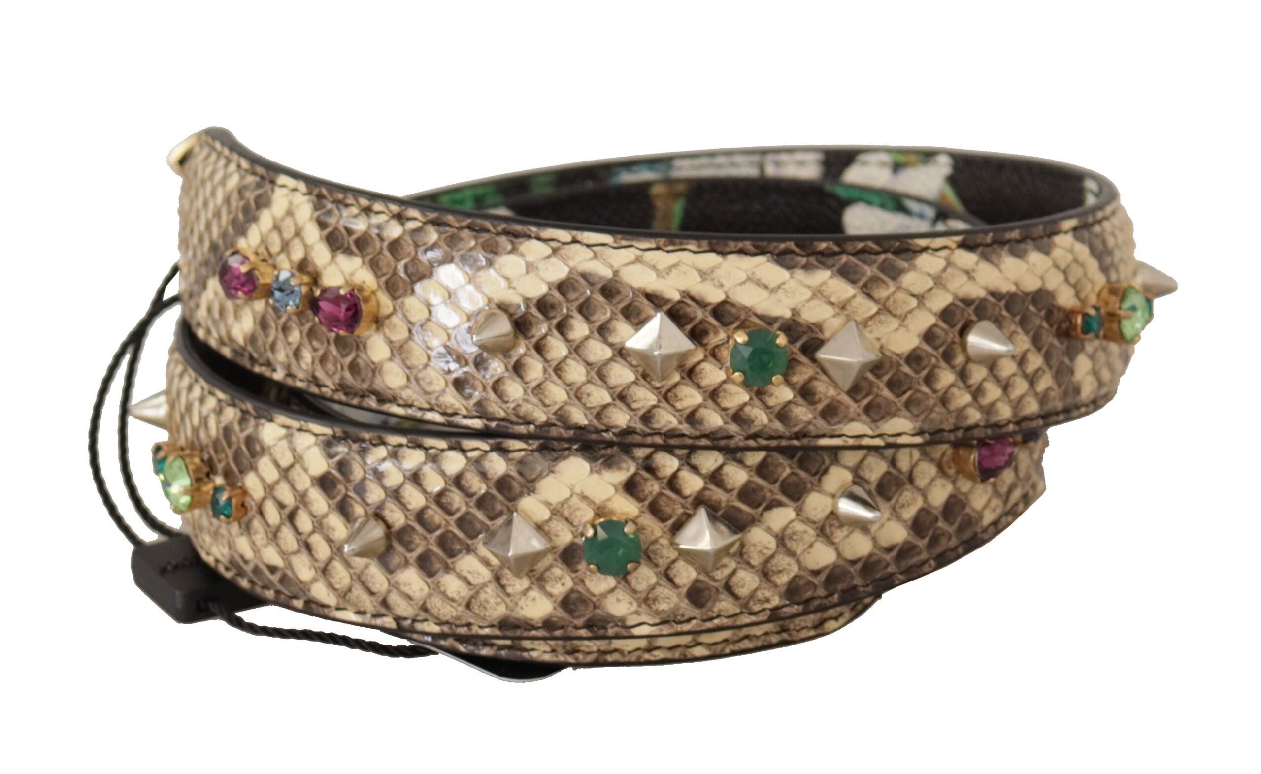 Dolce & Gabbana Beige Exotic Leather Crystals Reversible Shoulder Women's Strap