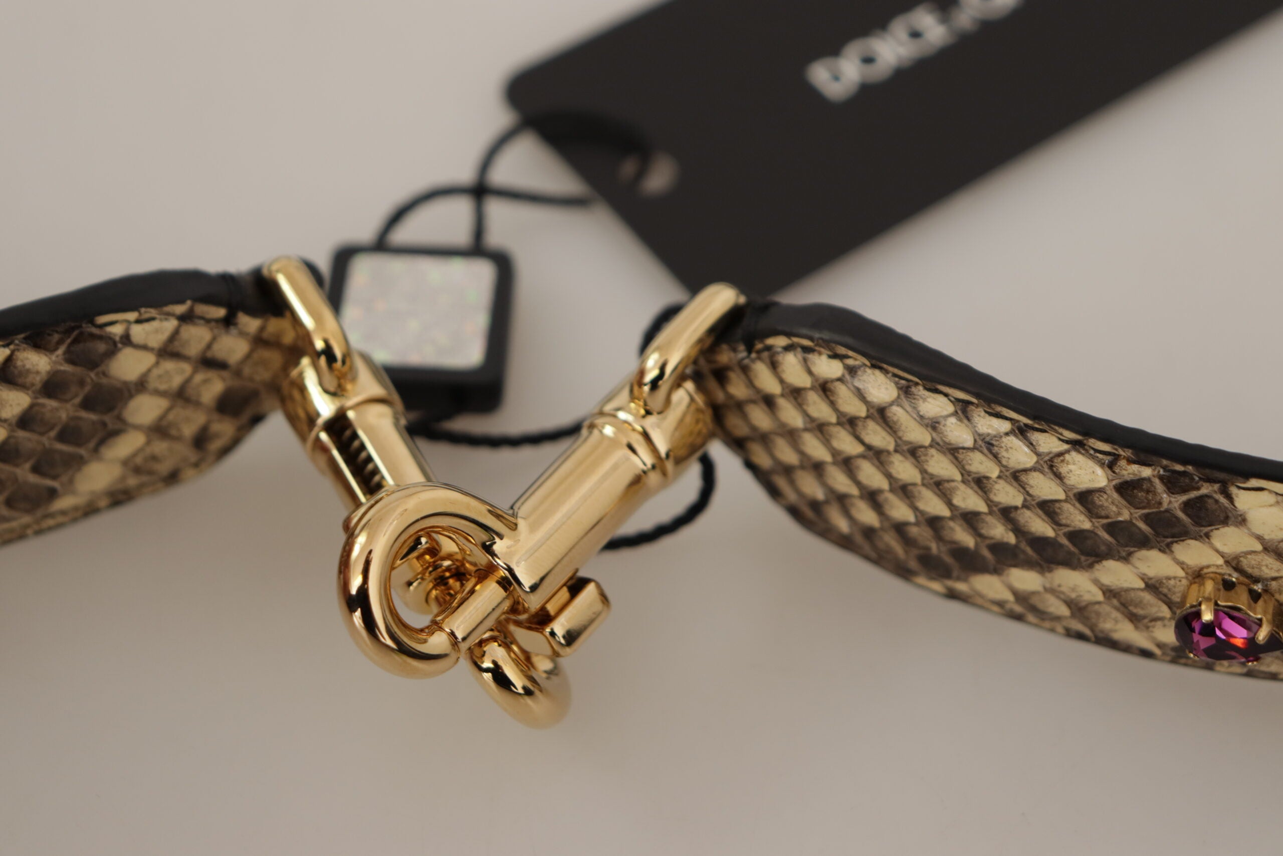 Dolce & Gabbana Beige Exotic Leather Crystals Reversible Shoulder Women's Strap
