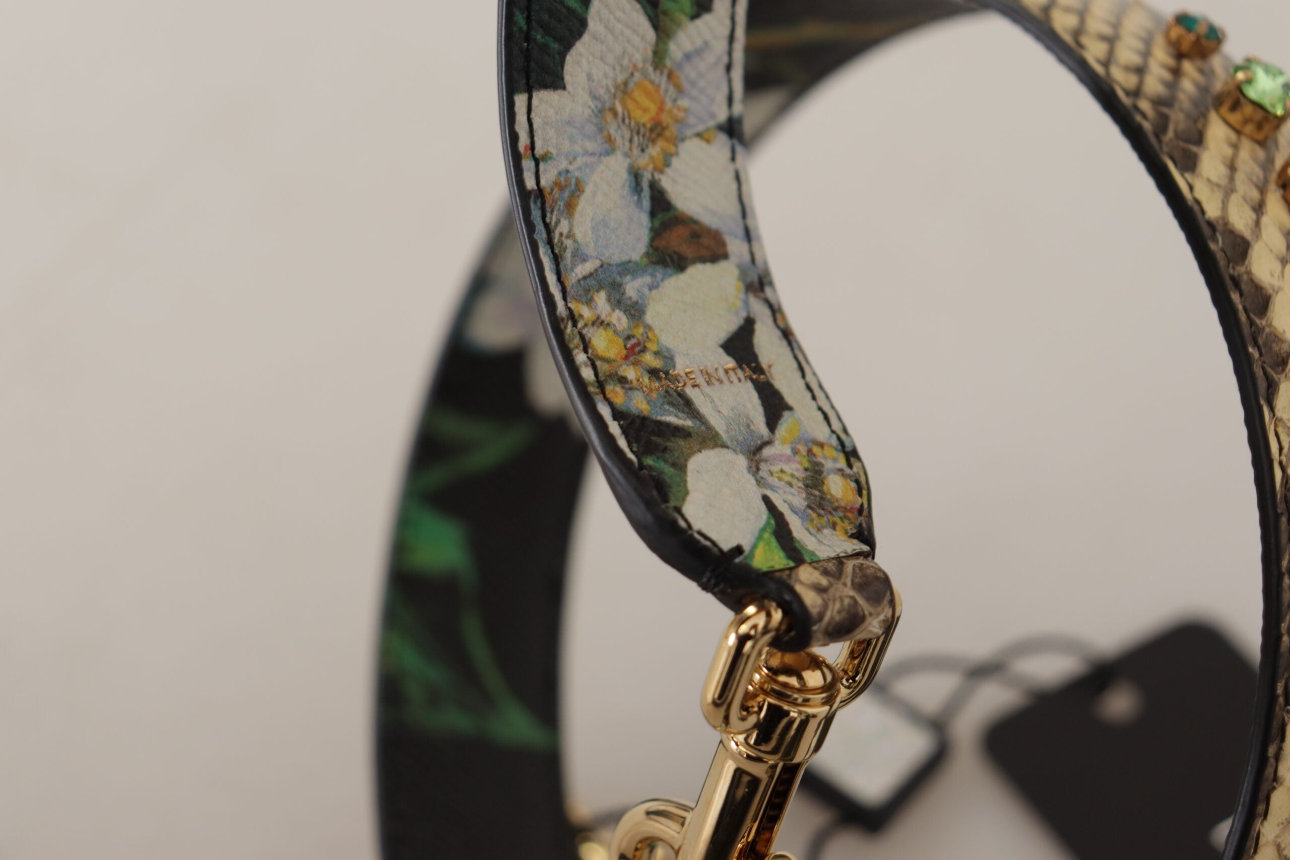 Dolce & Gabbana Beige Exotic Leather Crystals Reversible Shoulder Women's Strap
