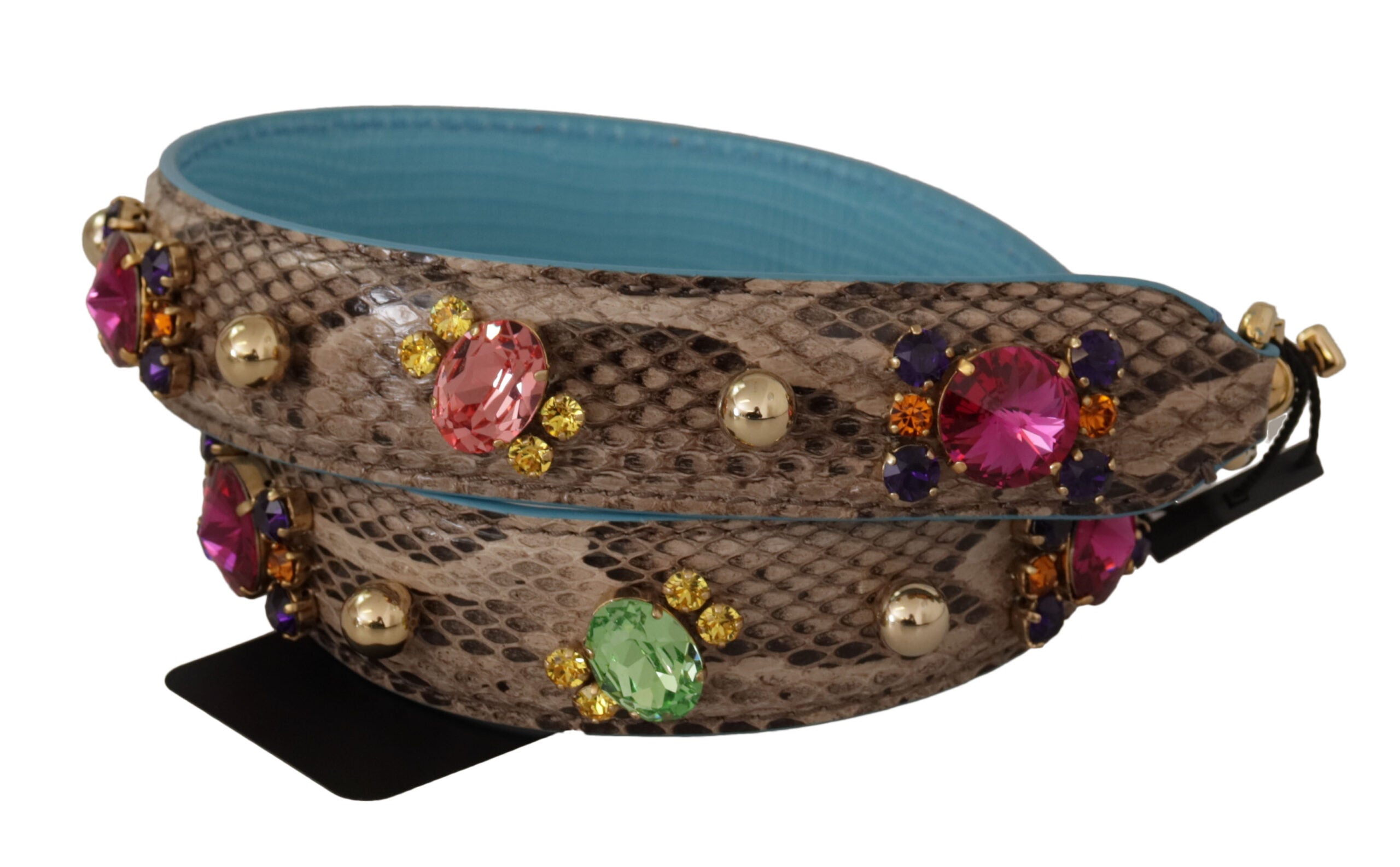 Dolce & Gabbana Brown Exotic Leather Crystals Shoulder Women's Strap