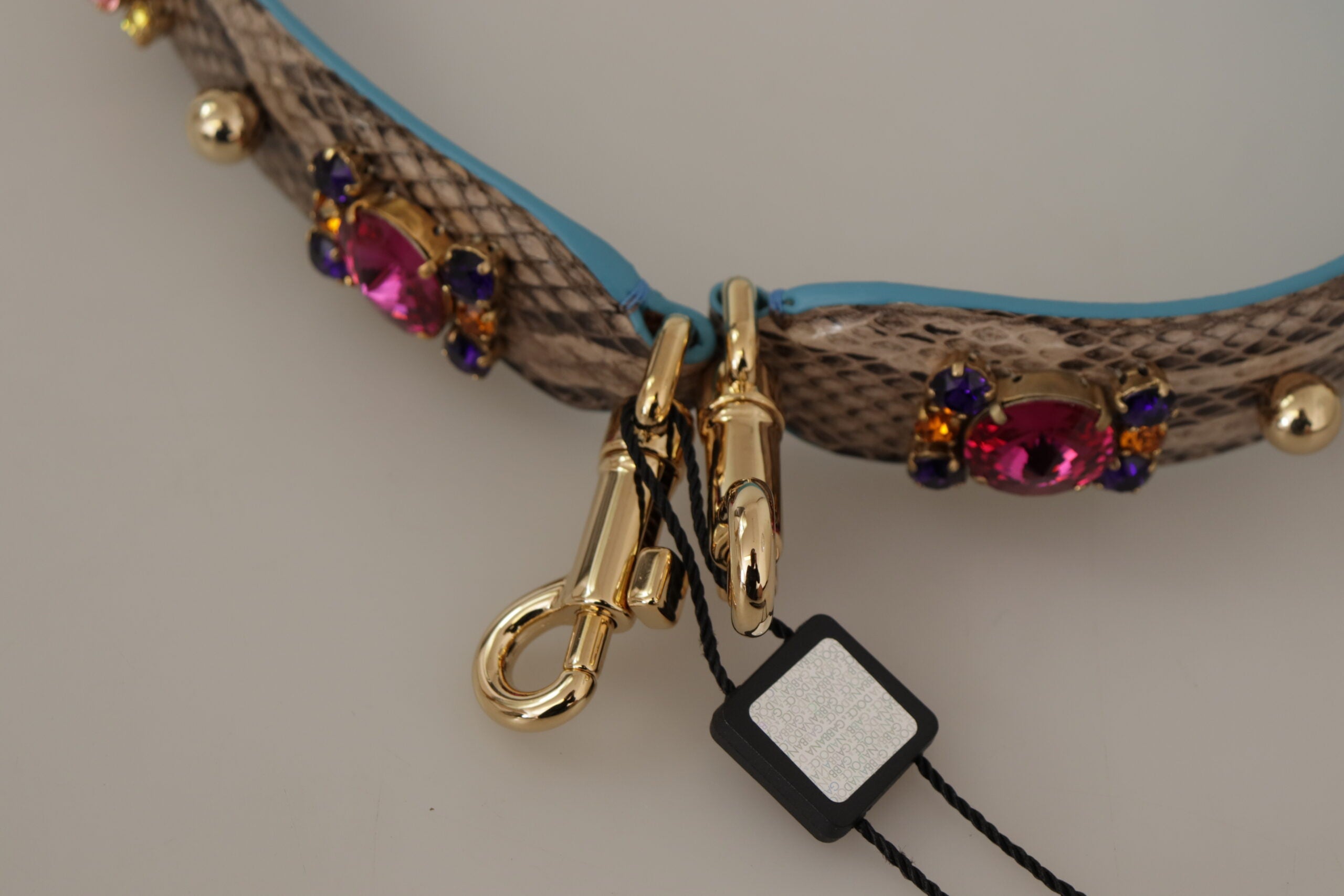 Dolce & Gabbana Brown Exotic Leather Crystals Shoulder Women's Strap