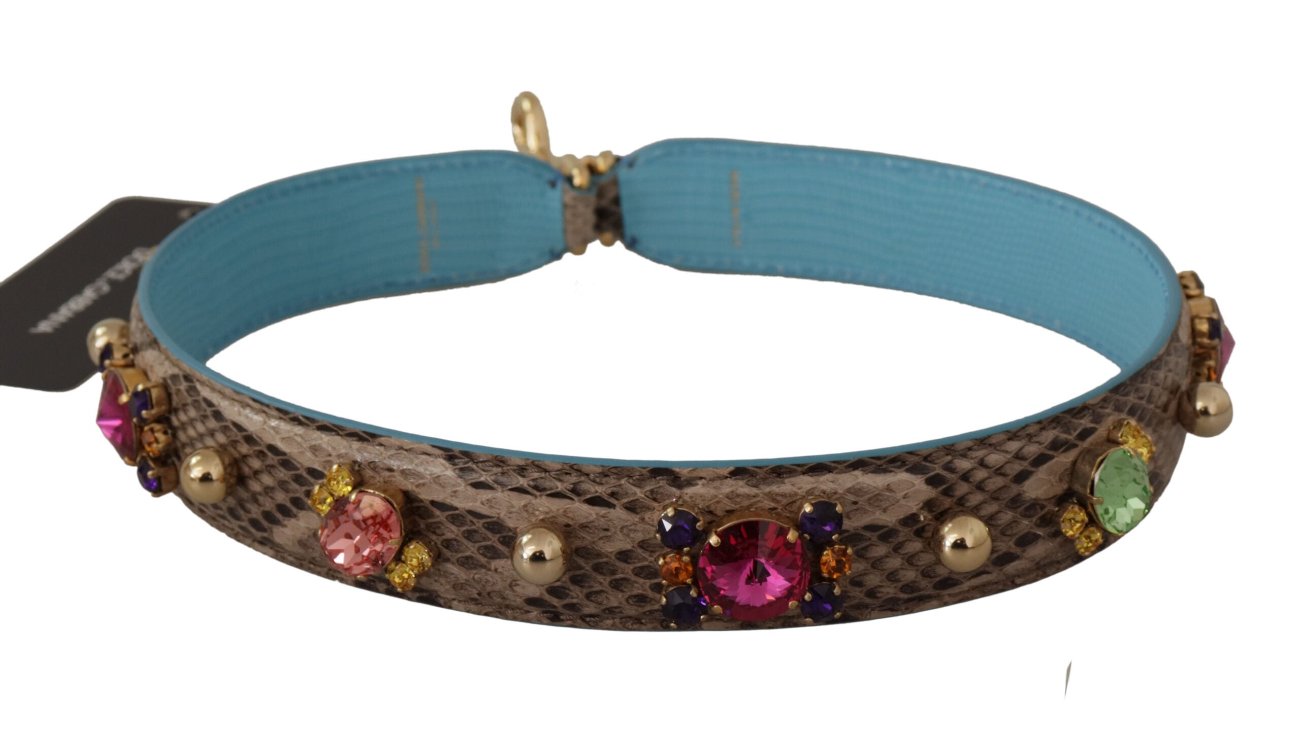 Dolce & Gabbana Brown Exotic Leather Crystals Shoulder Women's Strap
