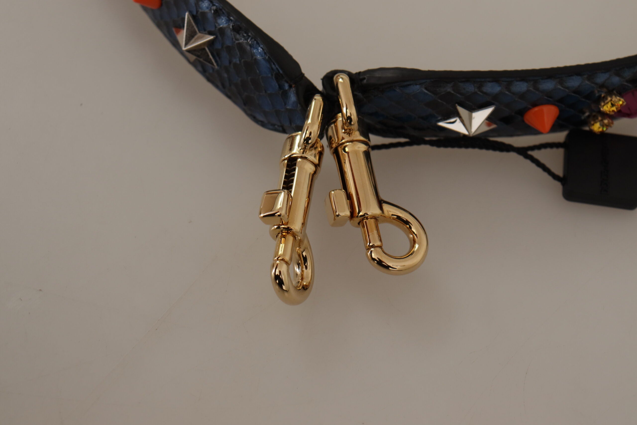Dolce & Gabbana Blue Exotic Leather Crystals Reversible Shoulder Women's Strap