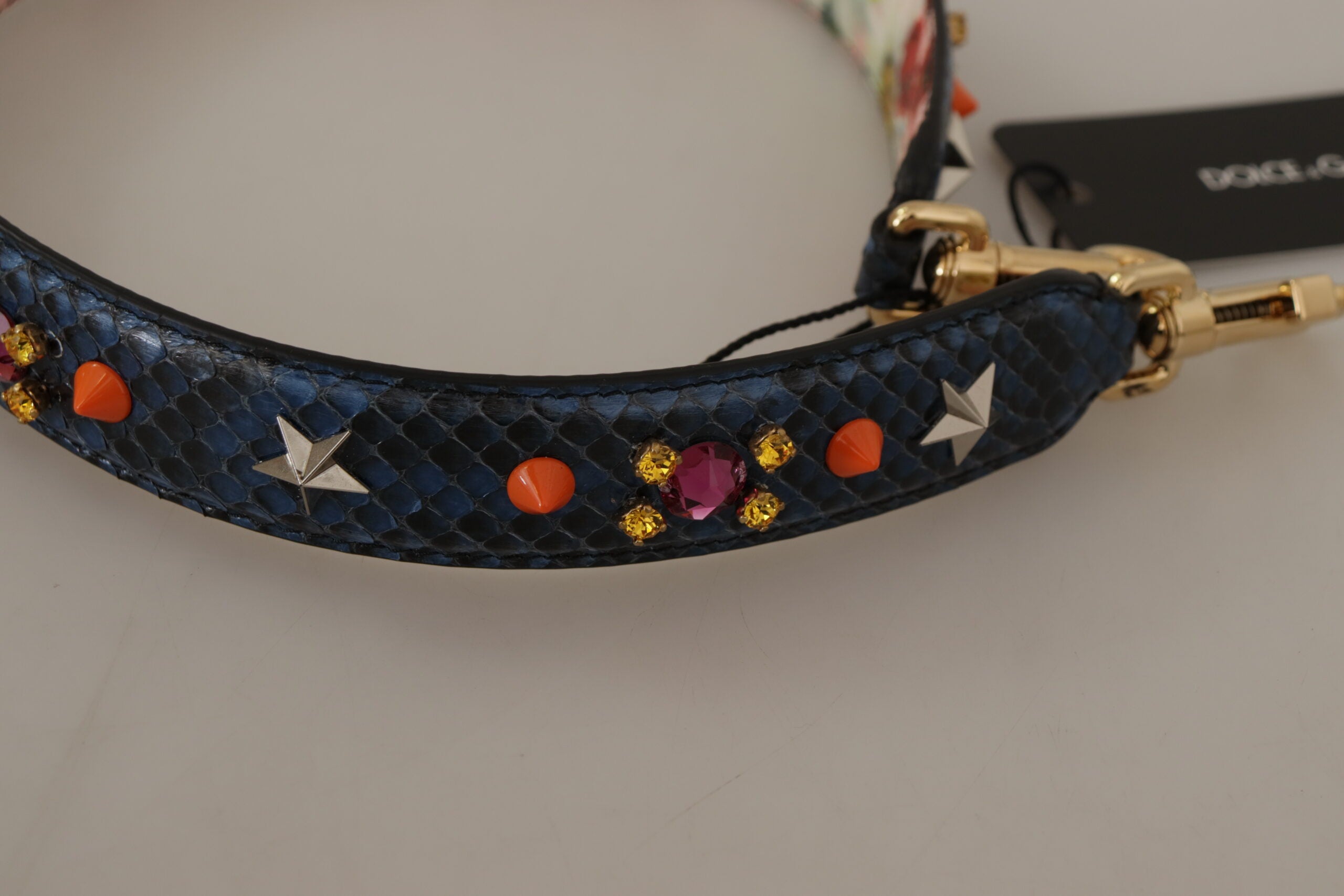 Dolce & Gabbana Blue Exotic Leather Crystals Reversible Shoulder Women's Strap