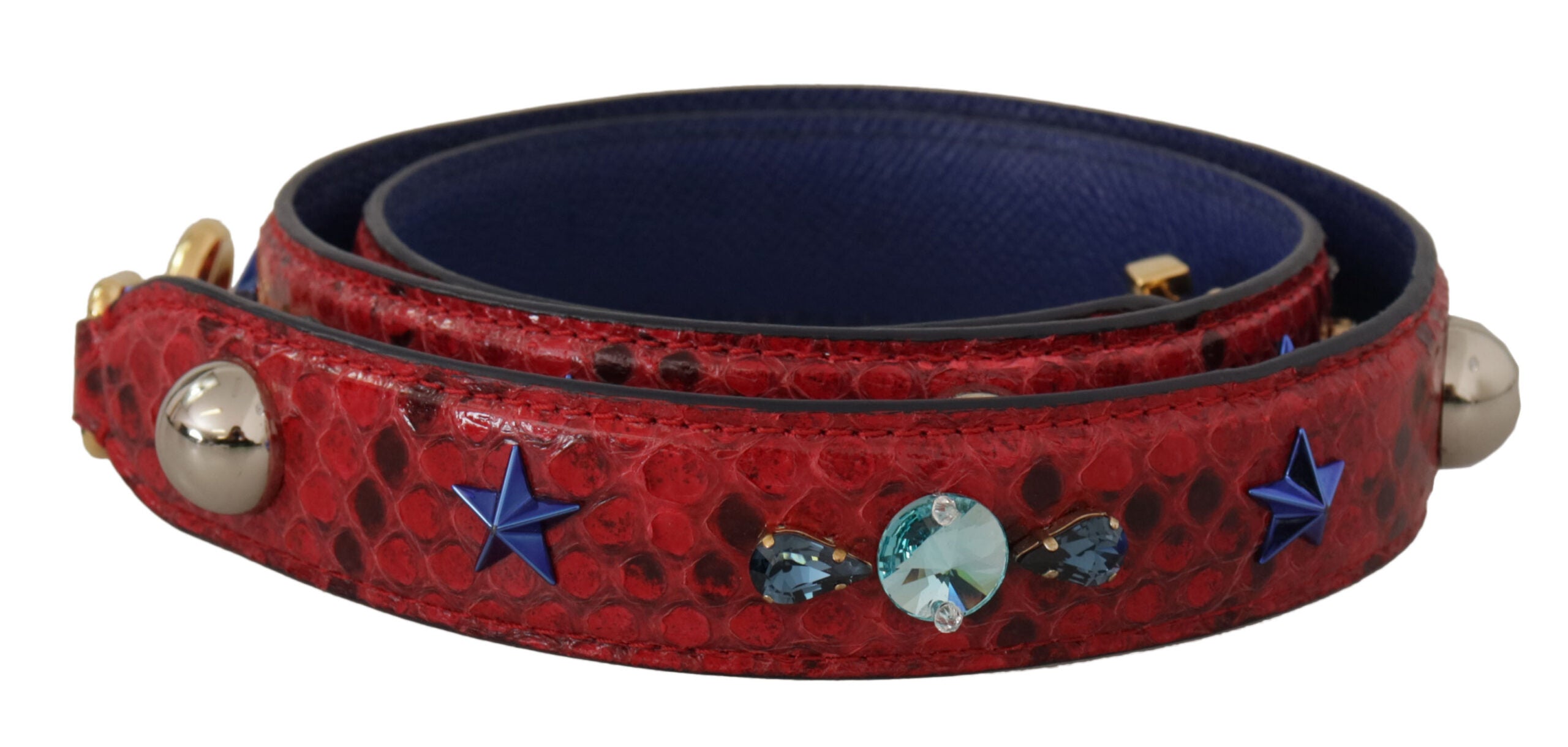 Dolce & Gabbana Red Exotic Leather Crystals Shoulder Women's Strap