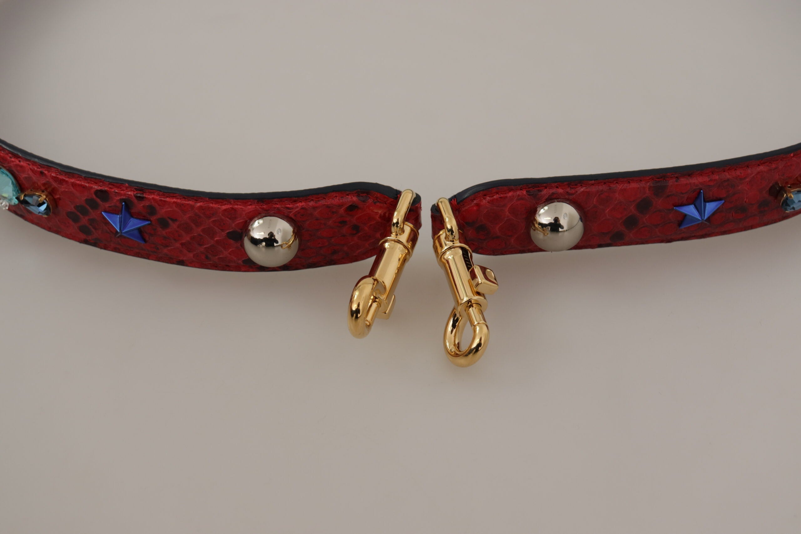 Dolce & Gabbana Red Exotic Leather Crystals Shoulder Women's Strap