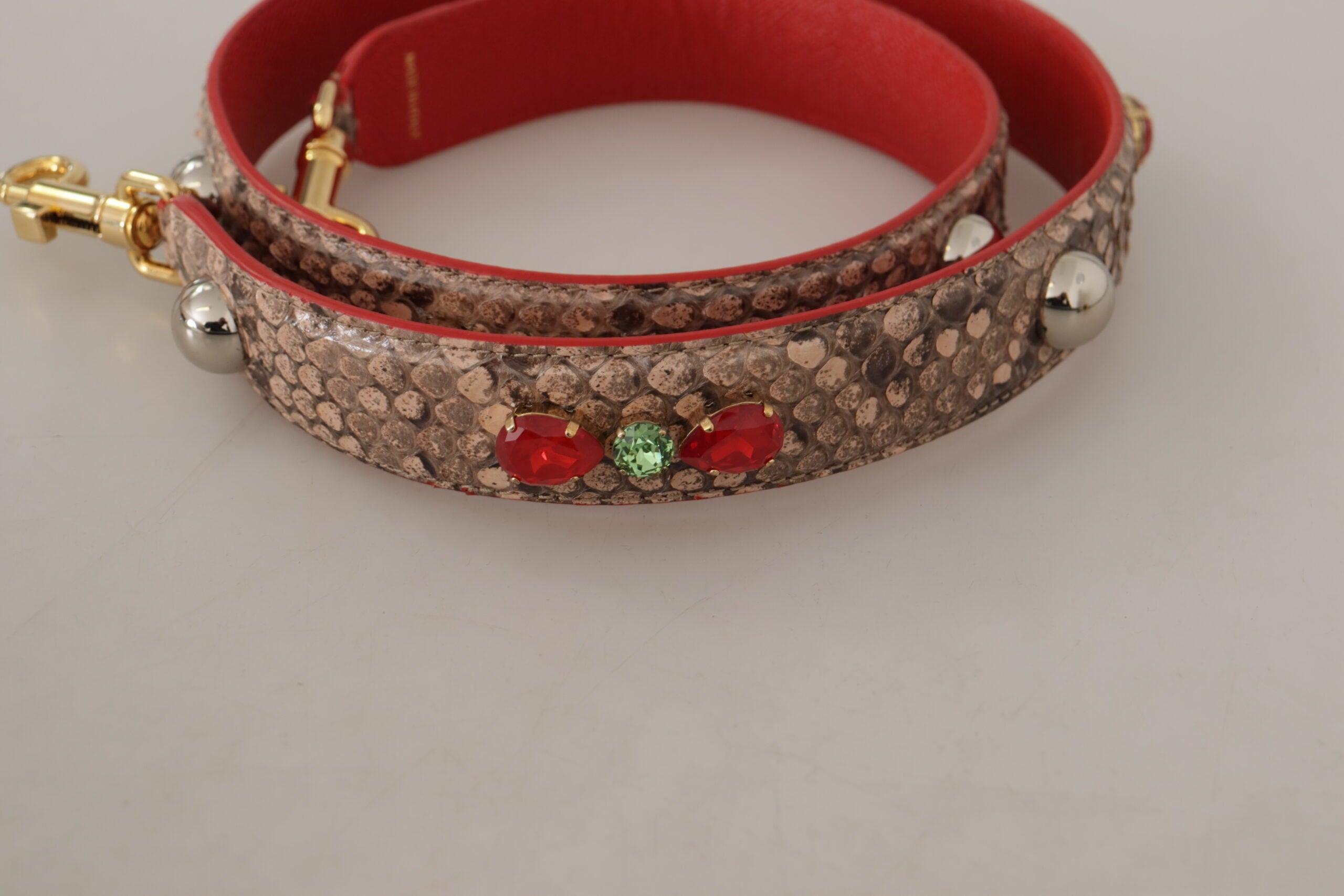 Dolce & Gabbana Brown Python Leather Crystals Shoulder Women's Strap