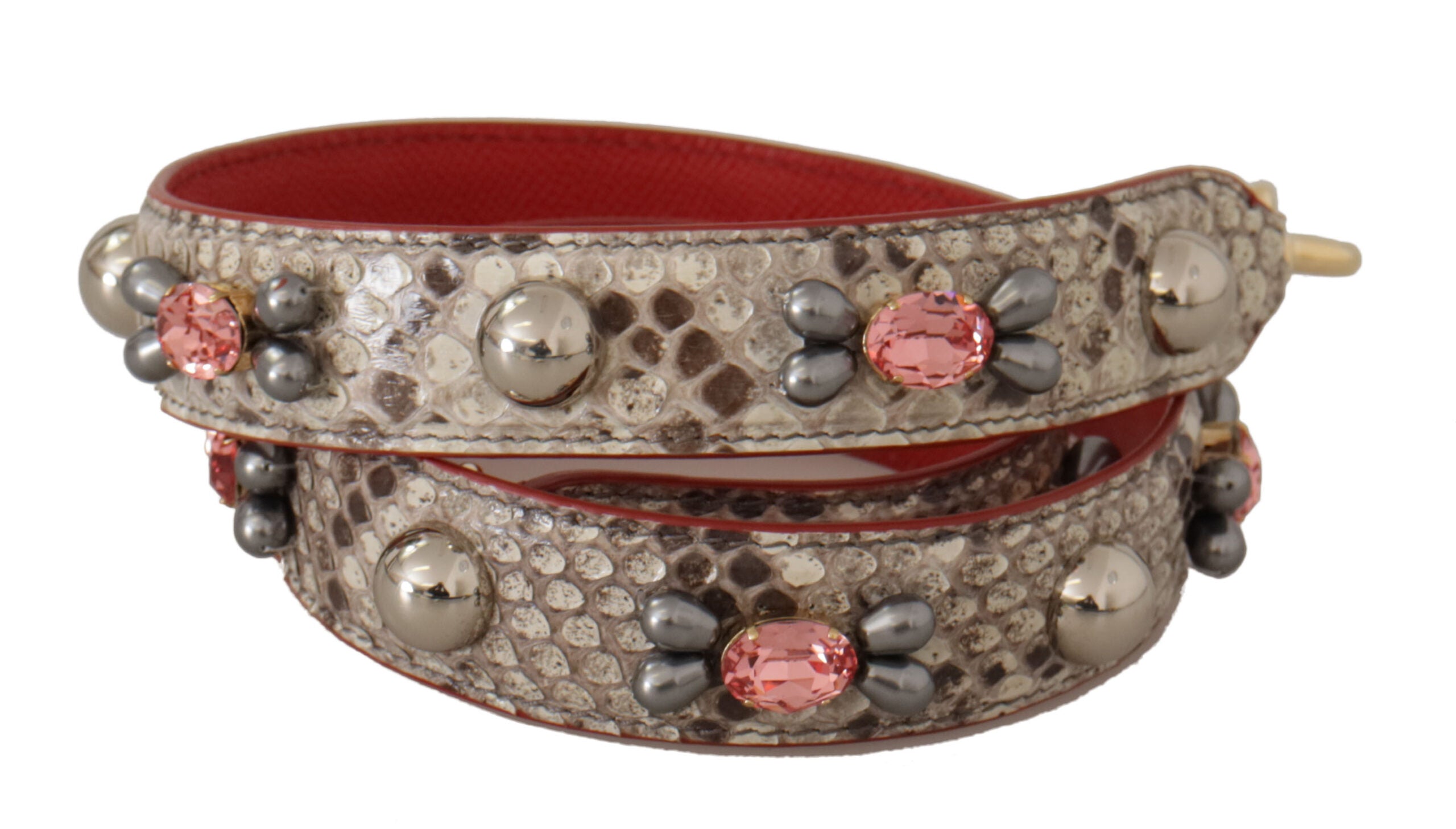 Dolce & Gabbana Beige Exotic Leather Studded Shoulder Women's Strap