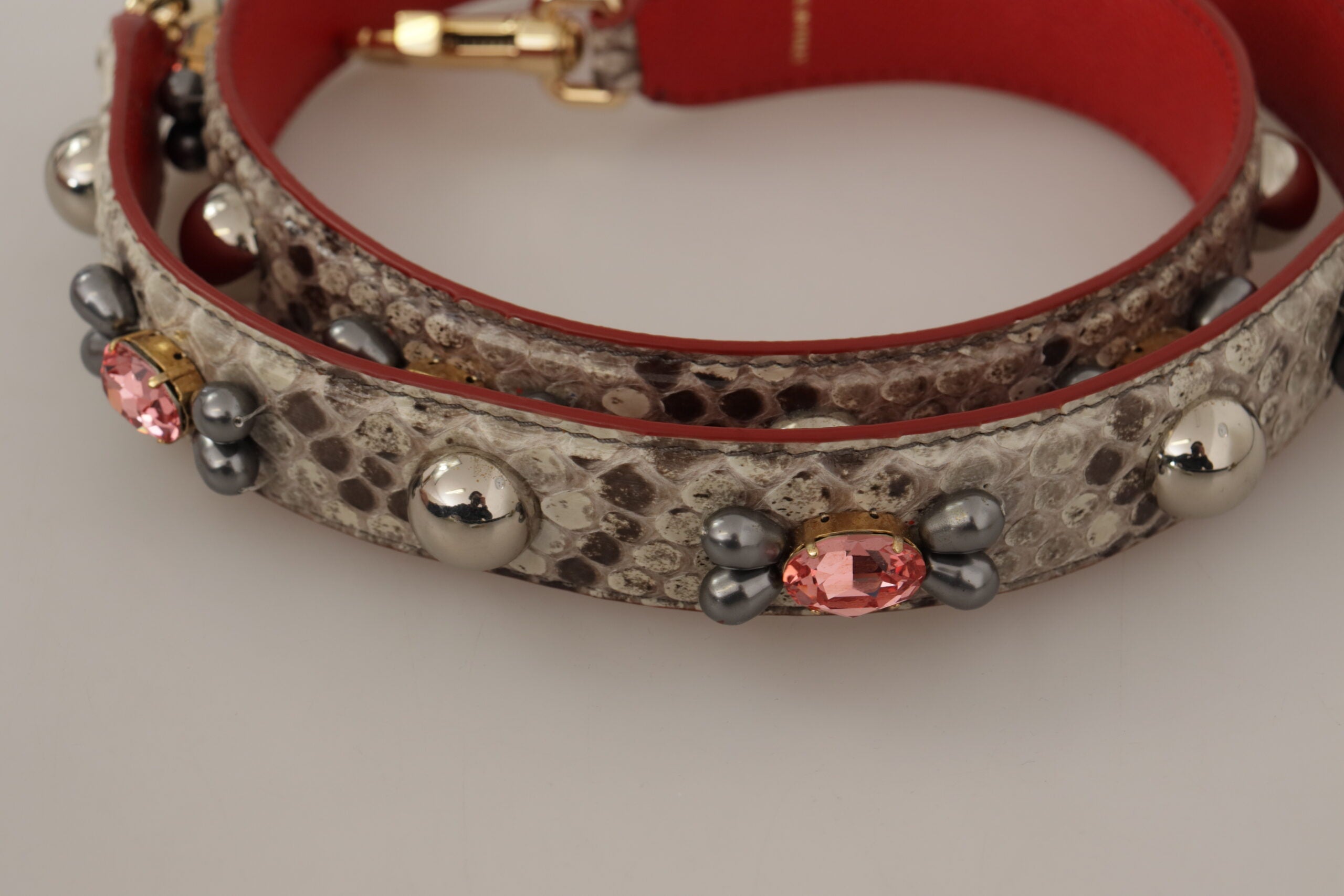 Dolce & Gabbana Beige Exotic Leather Studded Shoulder Women's Strap