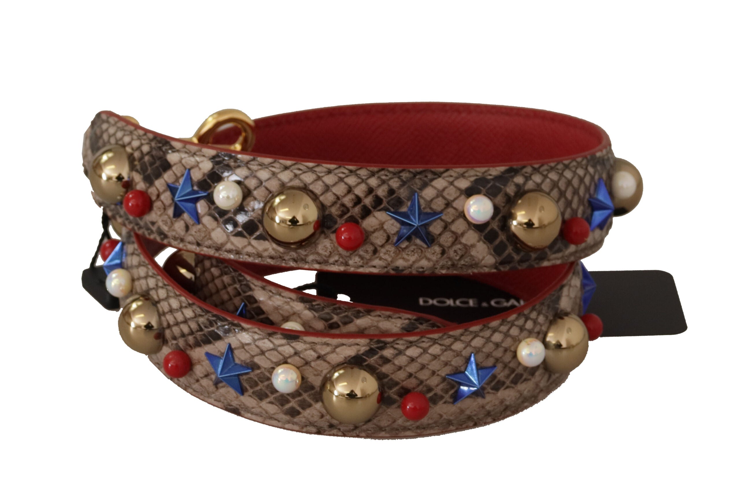 Dolce & Gabbana Brown Python Leather Studded Shoulder Women's Strap