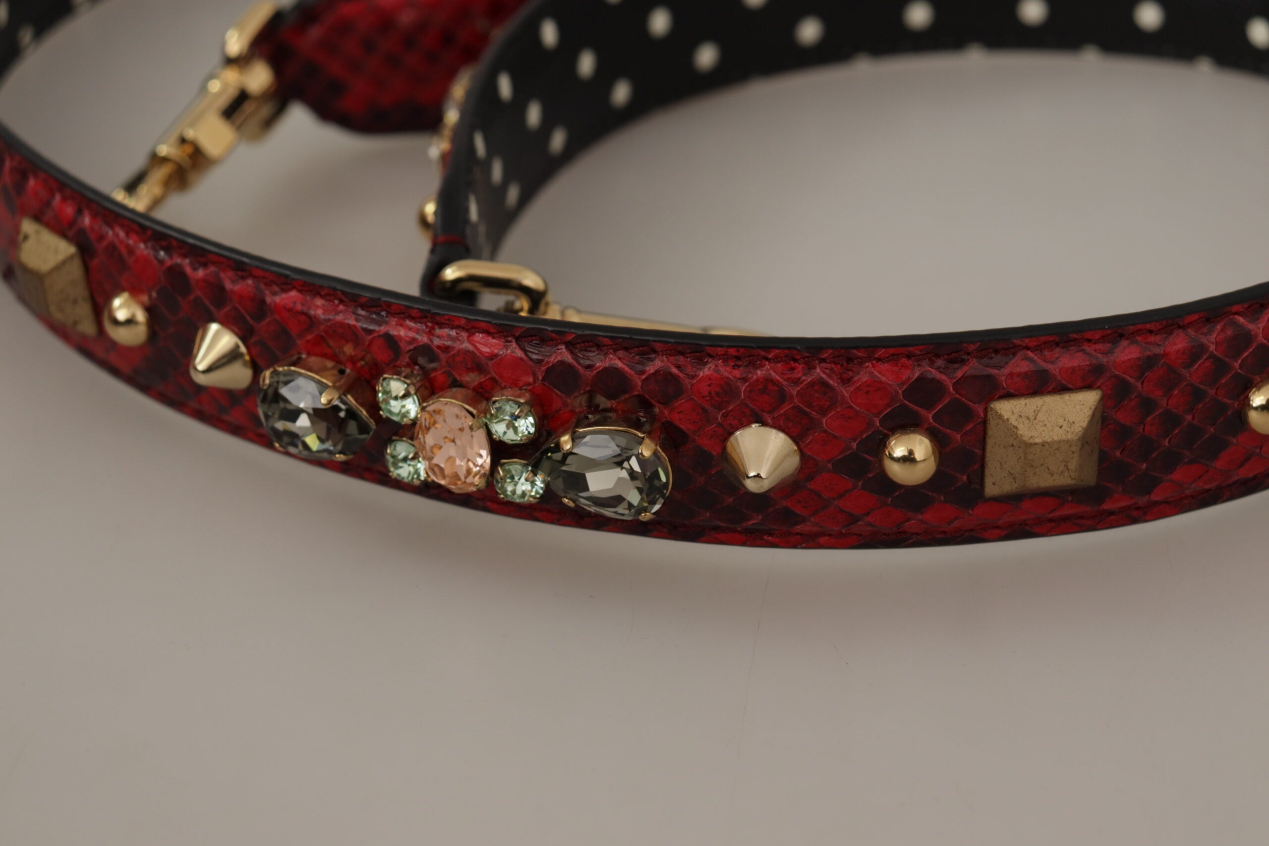 Dolce & Gabbana Red Python Leather Crystals Reversible Shoulder Women's Strap