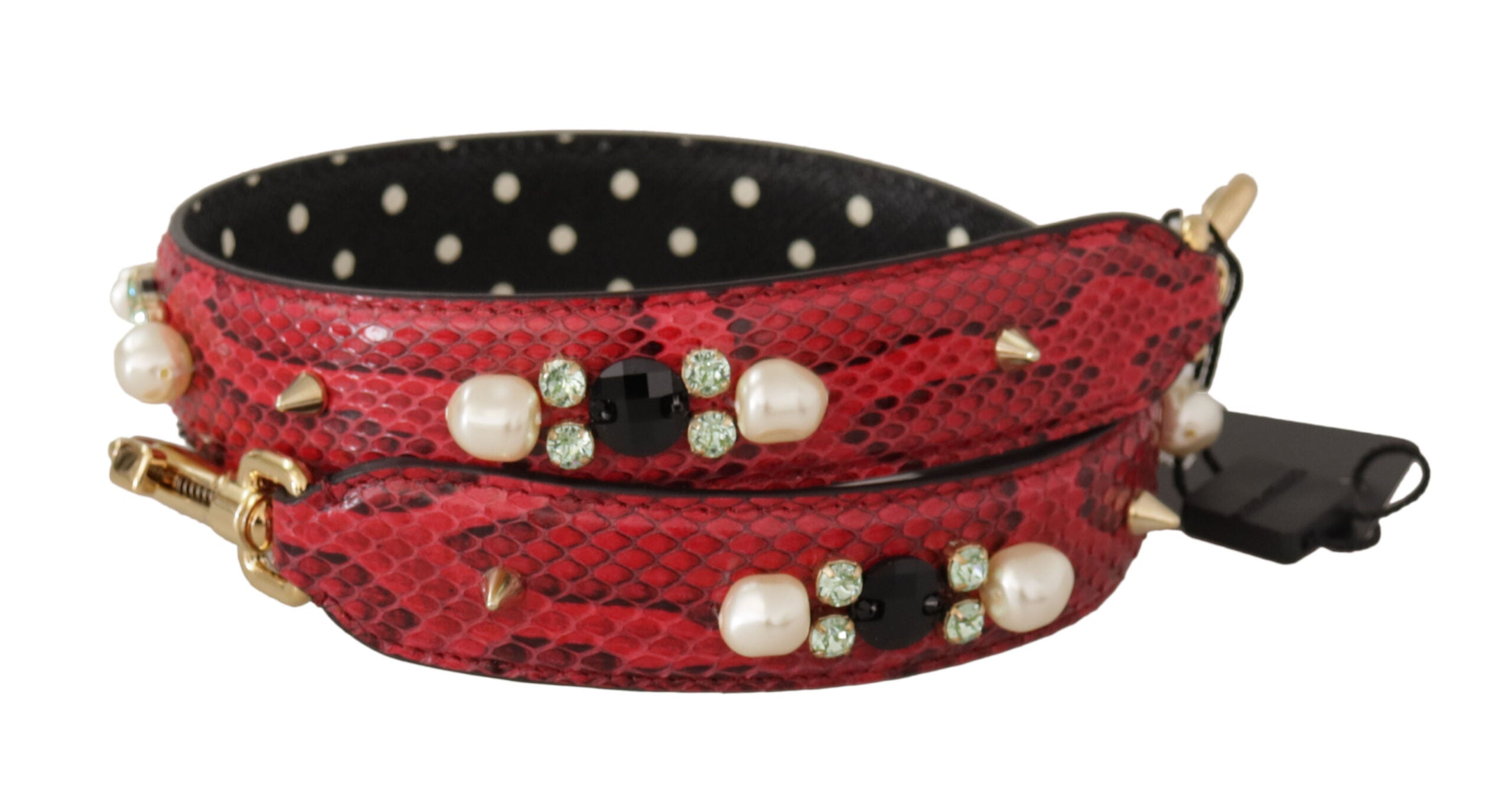 Dolce & Gabbana Red Python Leather Crystals Reversible Shoulder Women's Strap