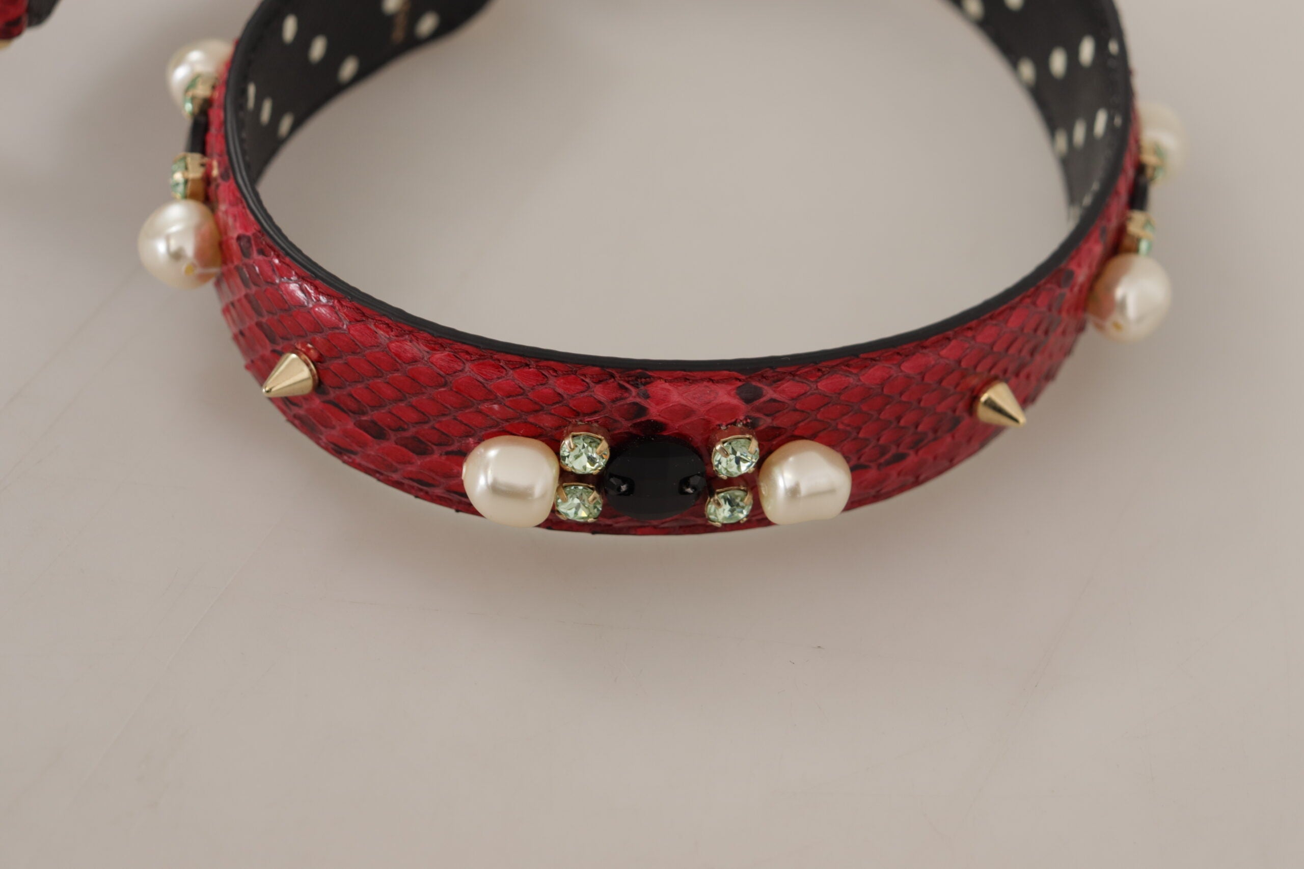 Dolce & Gabbana Red Python Leather Crystals Reversible Shoulder Women's Strap