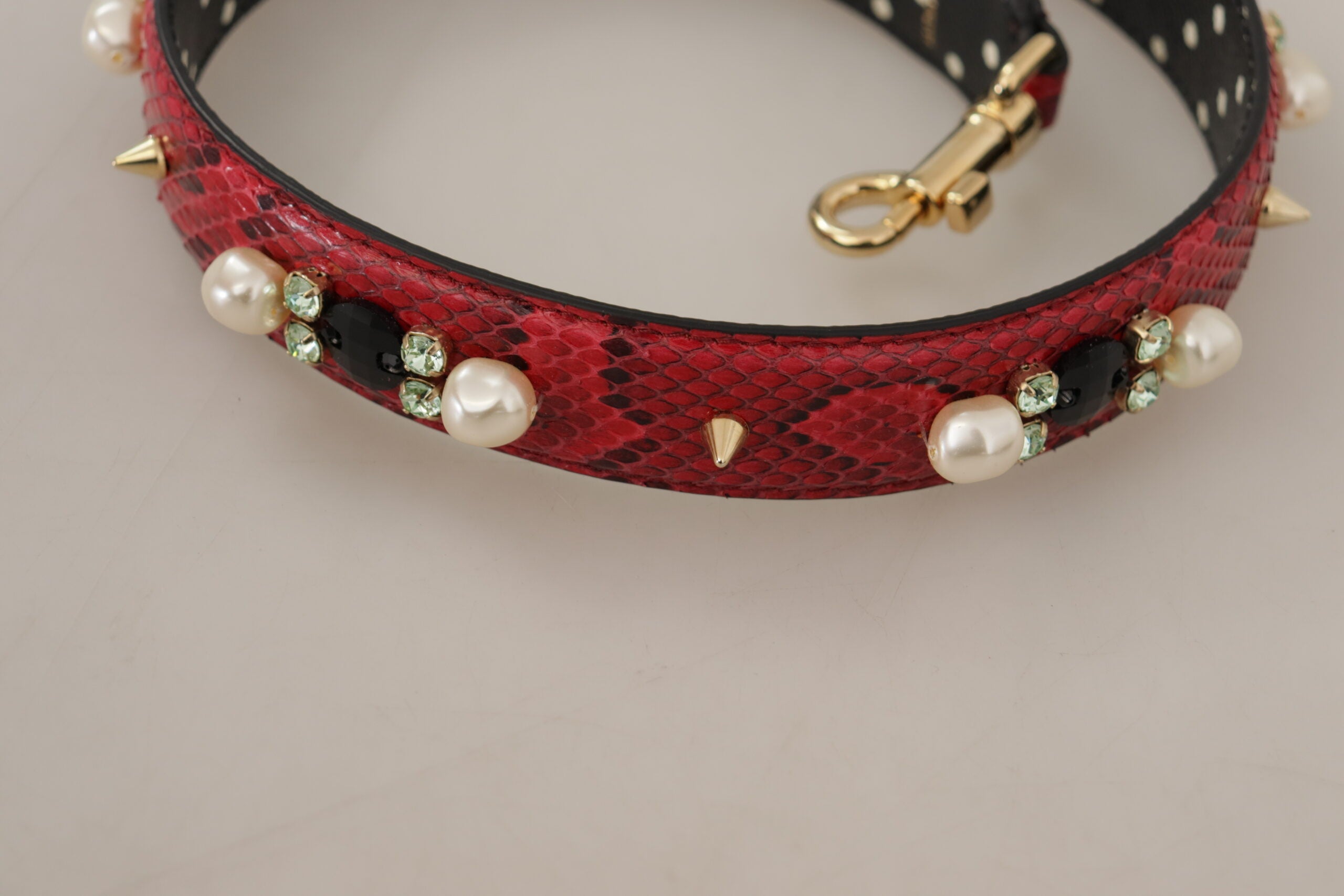 Dolce & Gabbana Red Python Leather Crystals Reversible Shoulder Women's Strap
