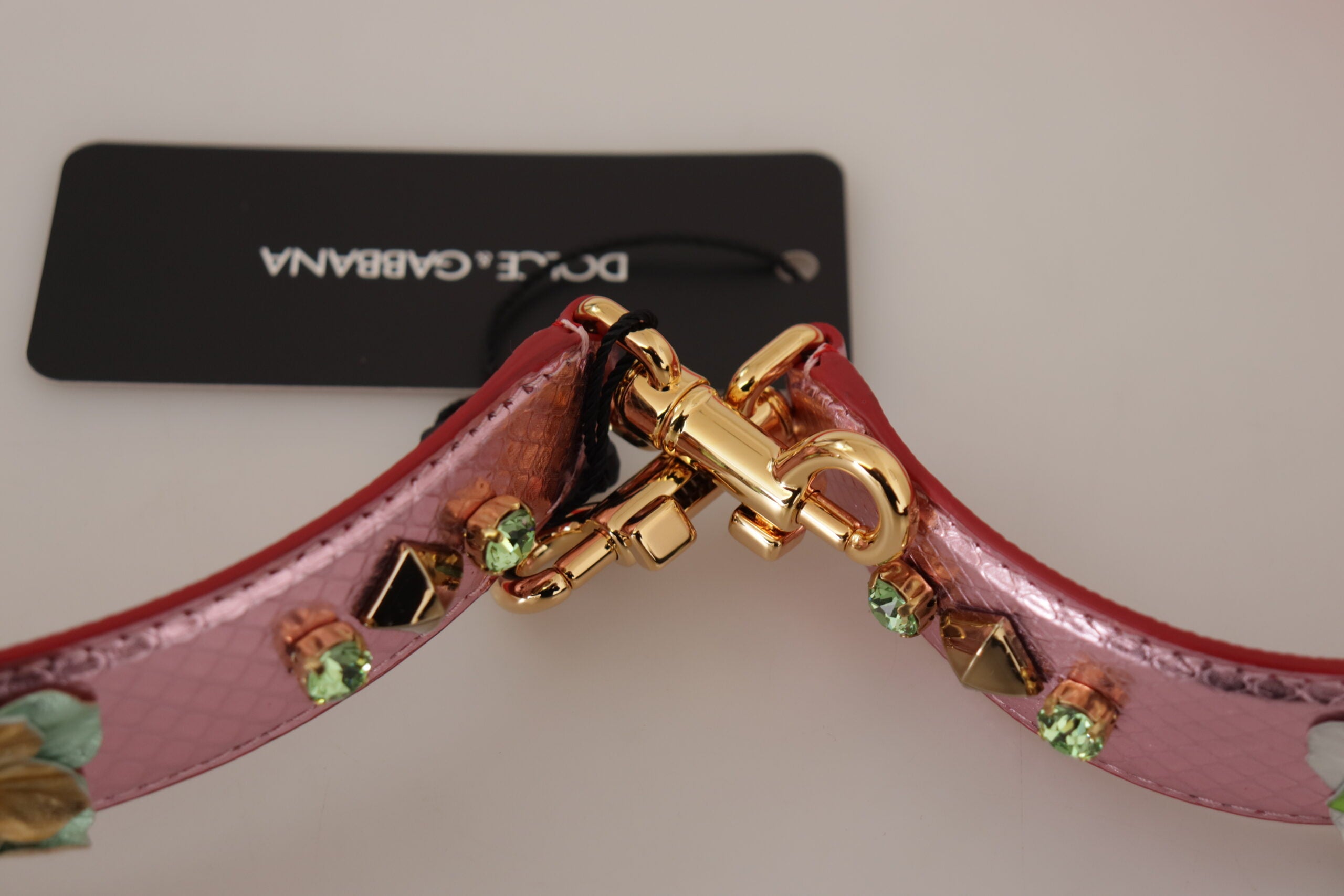 Dolce & Gabbana Metallic Pink Leather Studded Shoulder Women's Strap