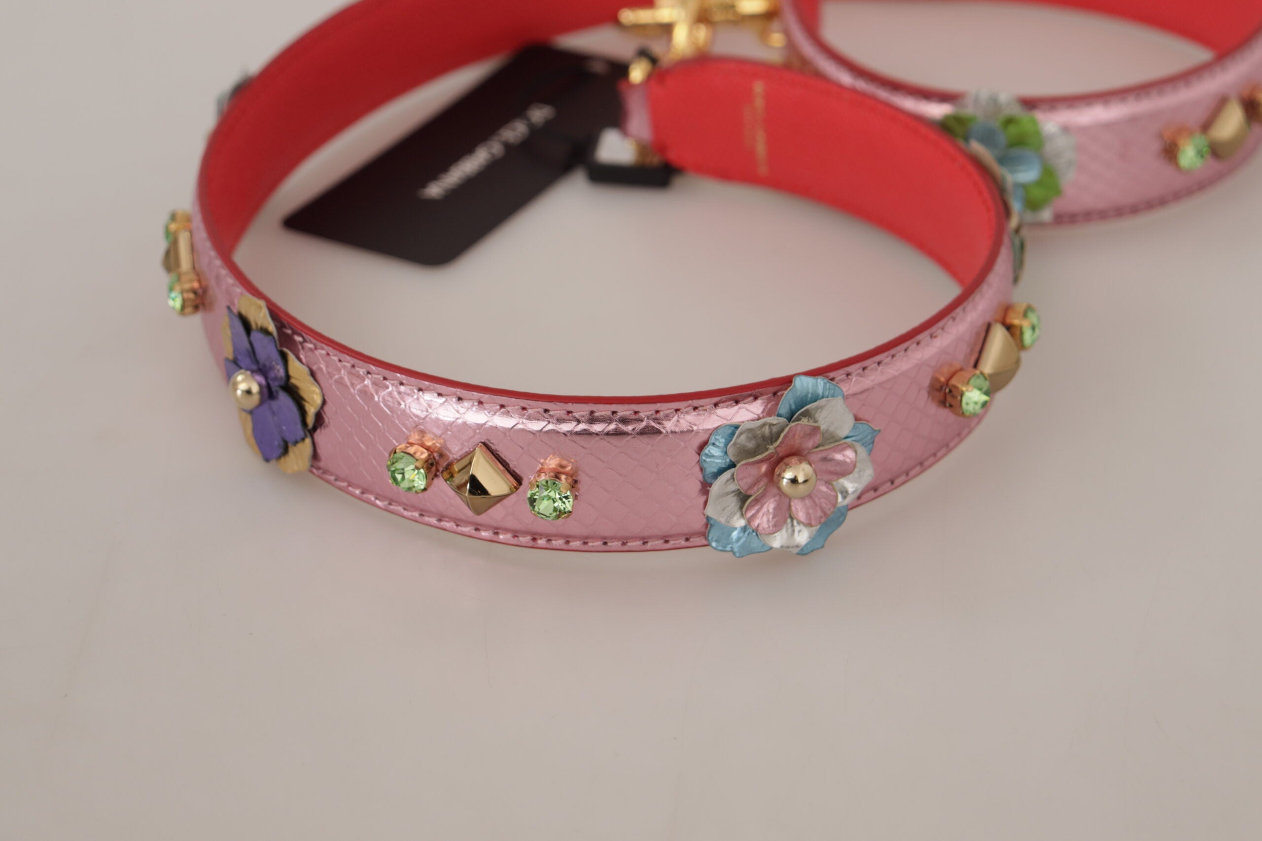 Dolce & Gabbana Metallic Pink Leather Studded Shoulder Women's Strap