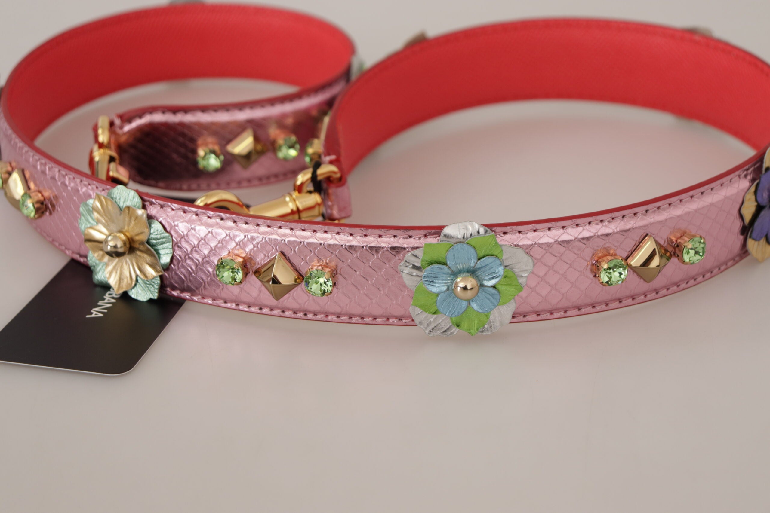 Dolce & Gabbana Metallic Pink Leather Studded Shoulder Women's Strap