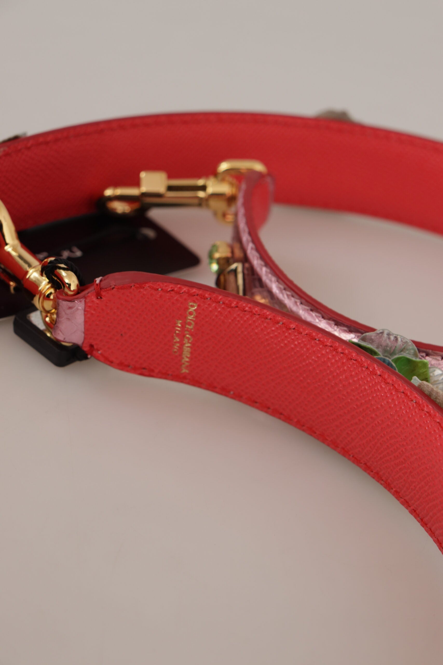 Dolce & Gabbana Metallic Pink Leather Studded Shoulder Women's Strap