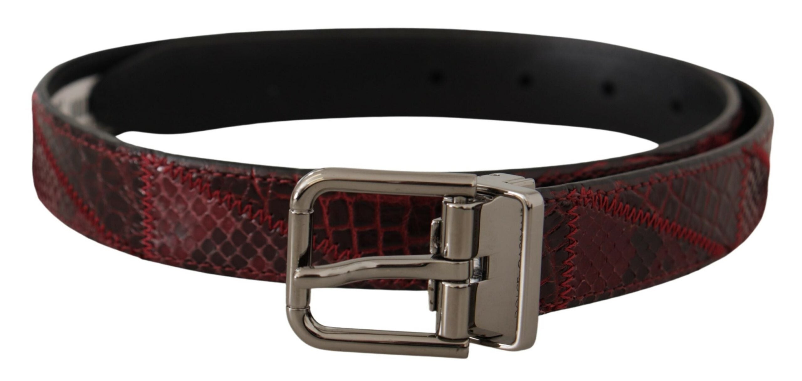 Dolce & Gabbana Red Exotic Leather Metal Logo Buckle Women's Belt