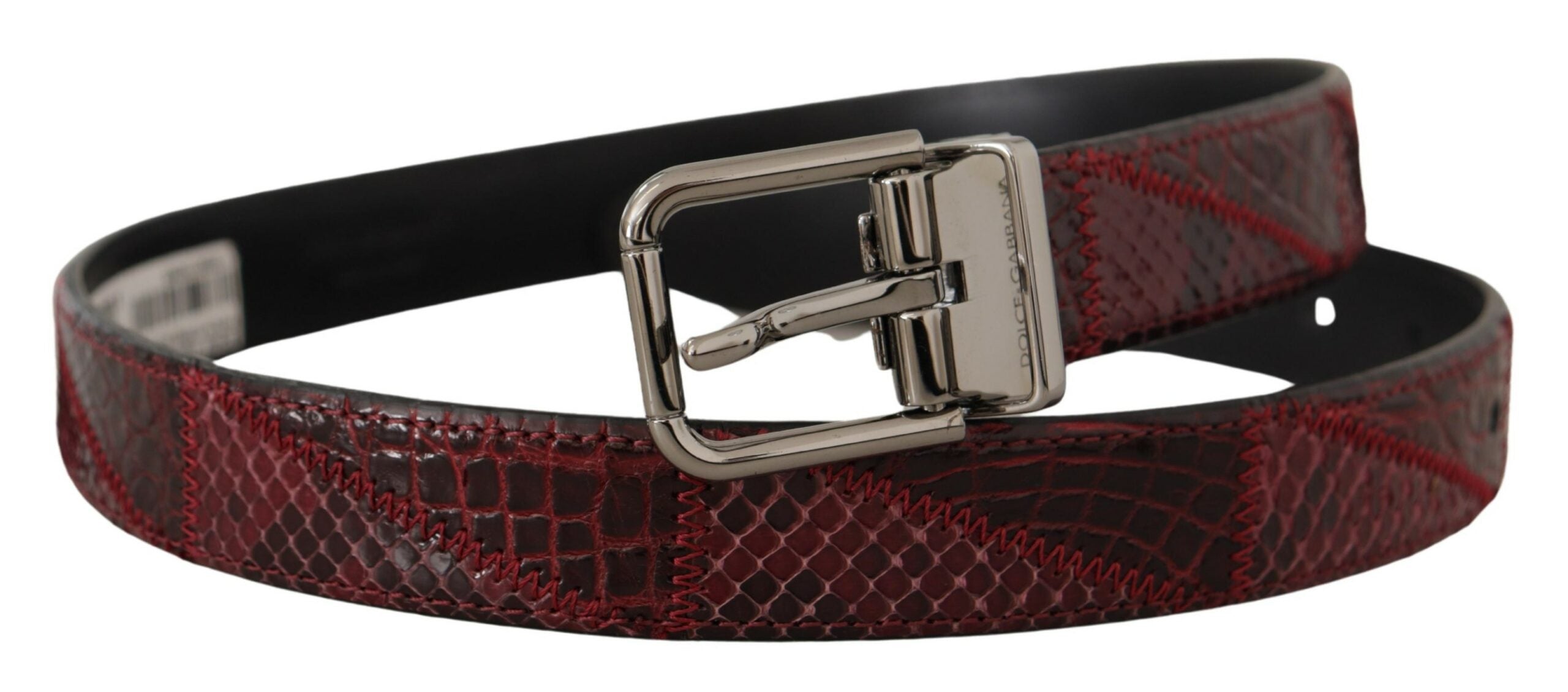 Dolce & Gabbana Red Exotic Leather Metal Logo Buckle Women's Belt