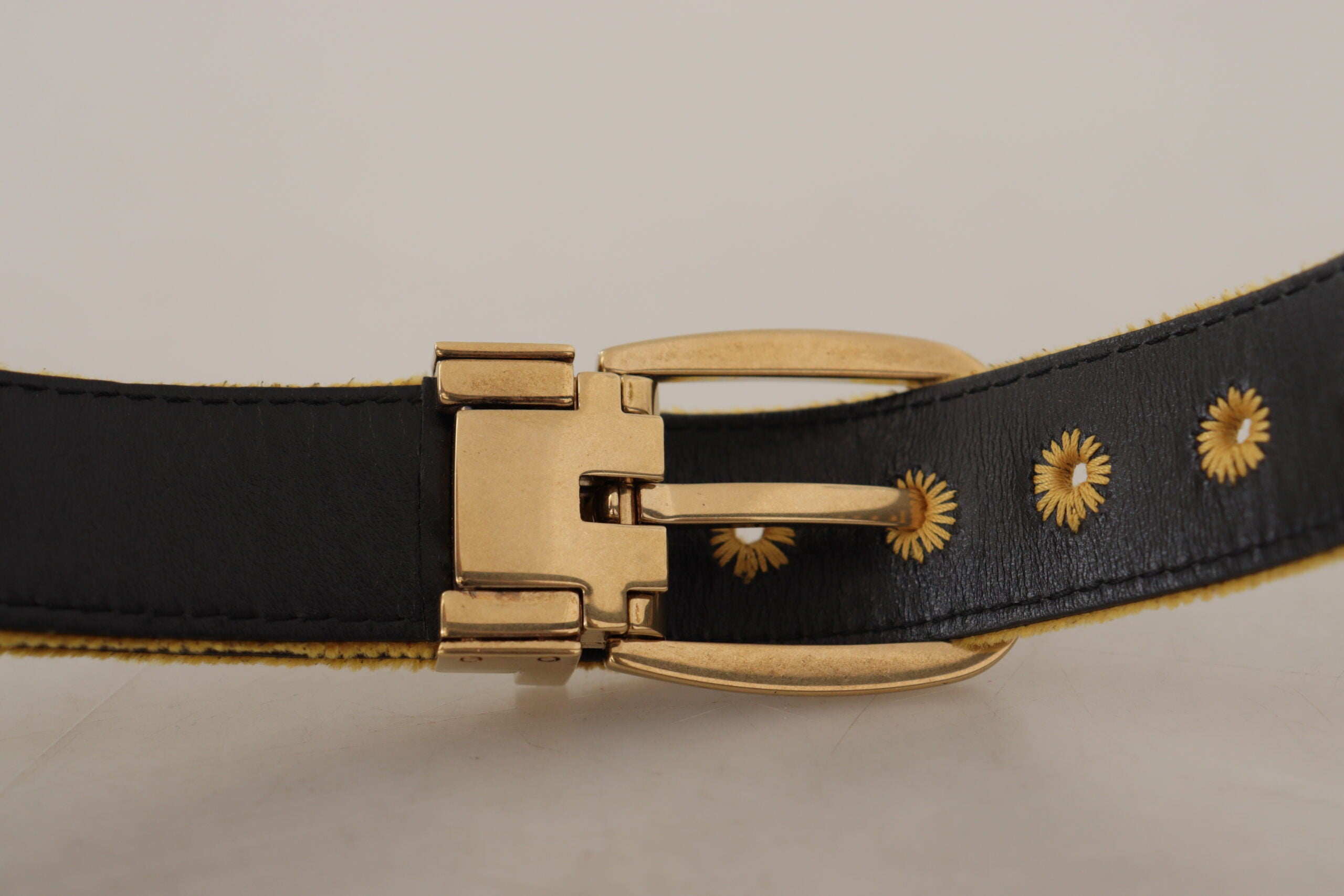 Dolce & Gabbana Mustard Velvet Gold Logo Engraved Metal Buckle Women's Belt