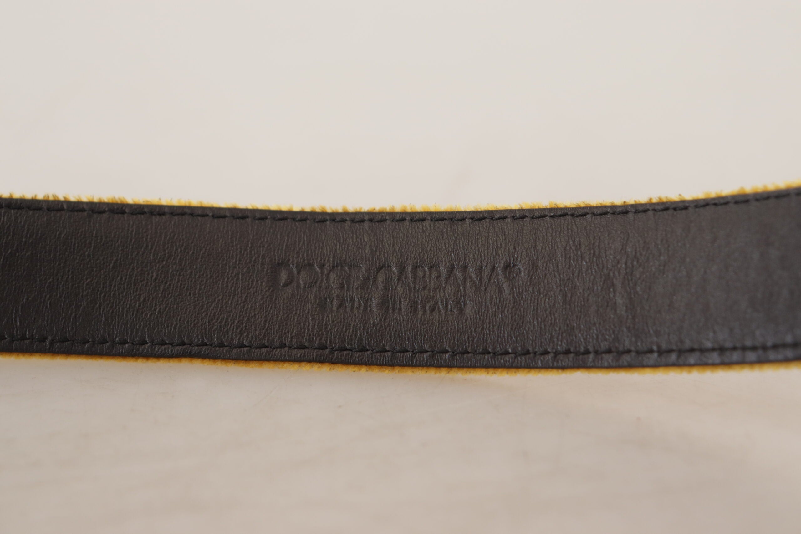 Dolce & Gabbana Mustard Velvet Gold Logo Engraved Metal Buckle Women's Belt