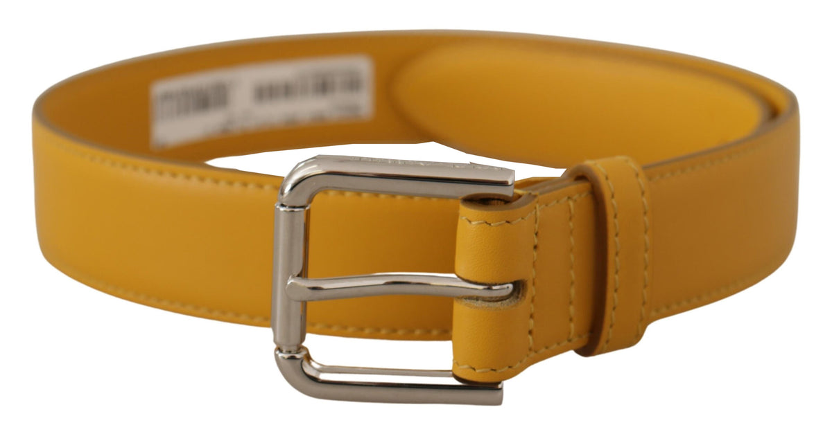 Dolce & Gabbana Yellow Leather Silver Tone Logo Metal Buckle Women's Belt
