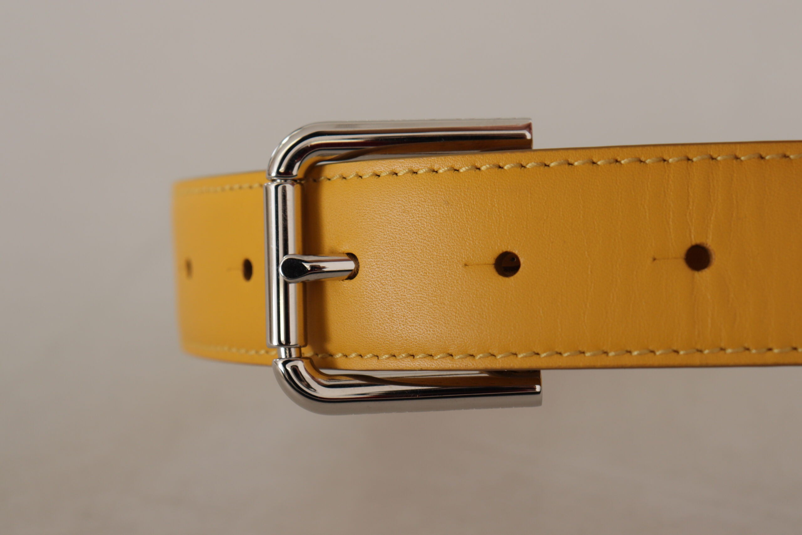 Dolce & Gabbana Yellow Leather Silver Tone Logo Metal Buckle Women's Belt