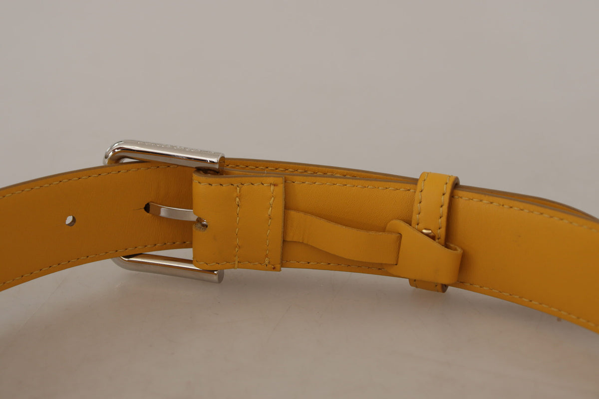 Dolce & Gabbana Yellow Leather Silver Tone Logo Metal Buckle Women's Belt