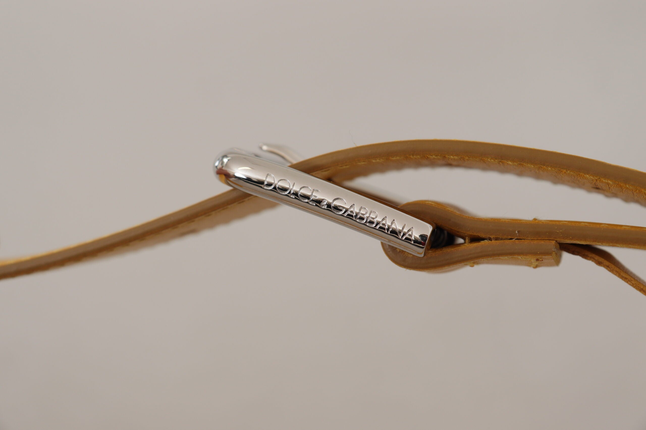 Dolce & Gabbana Yellow Leather Silver Tone Logo Metal Buckle Women's Belt