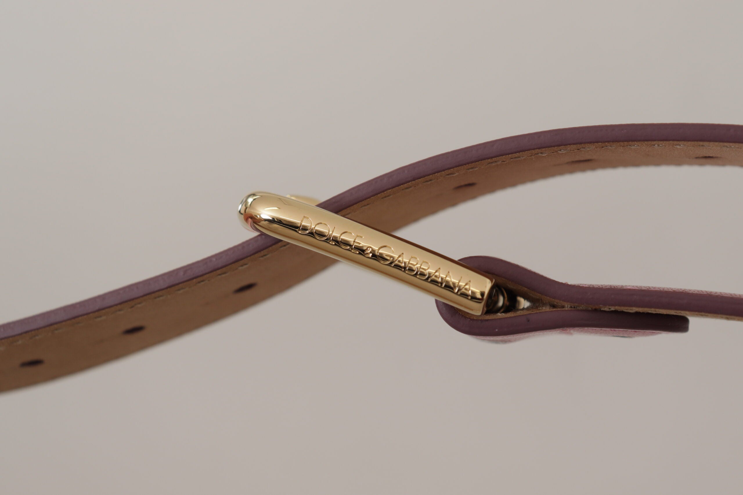 Dolce & Gabbana Metallic Pink Polished Leather Logo Metal Buckle Women's Belt
