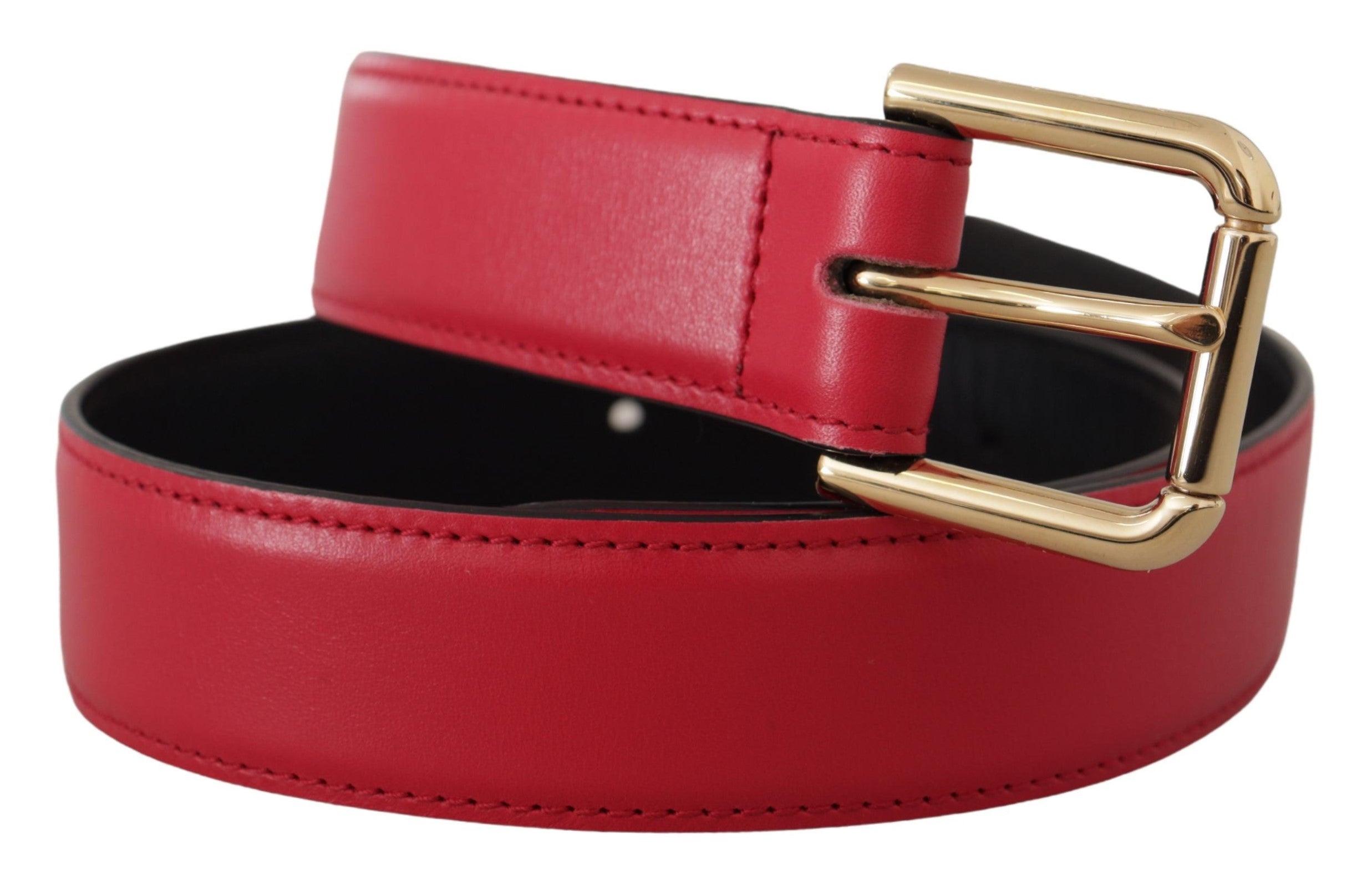 Dolce & Gabbana Elegant Red Leather Belt with Gold-Tone Women's Buckle