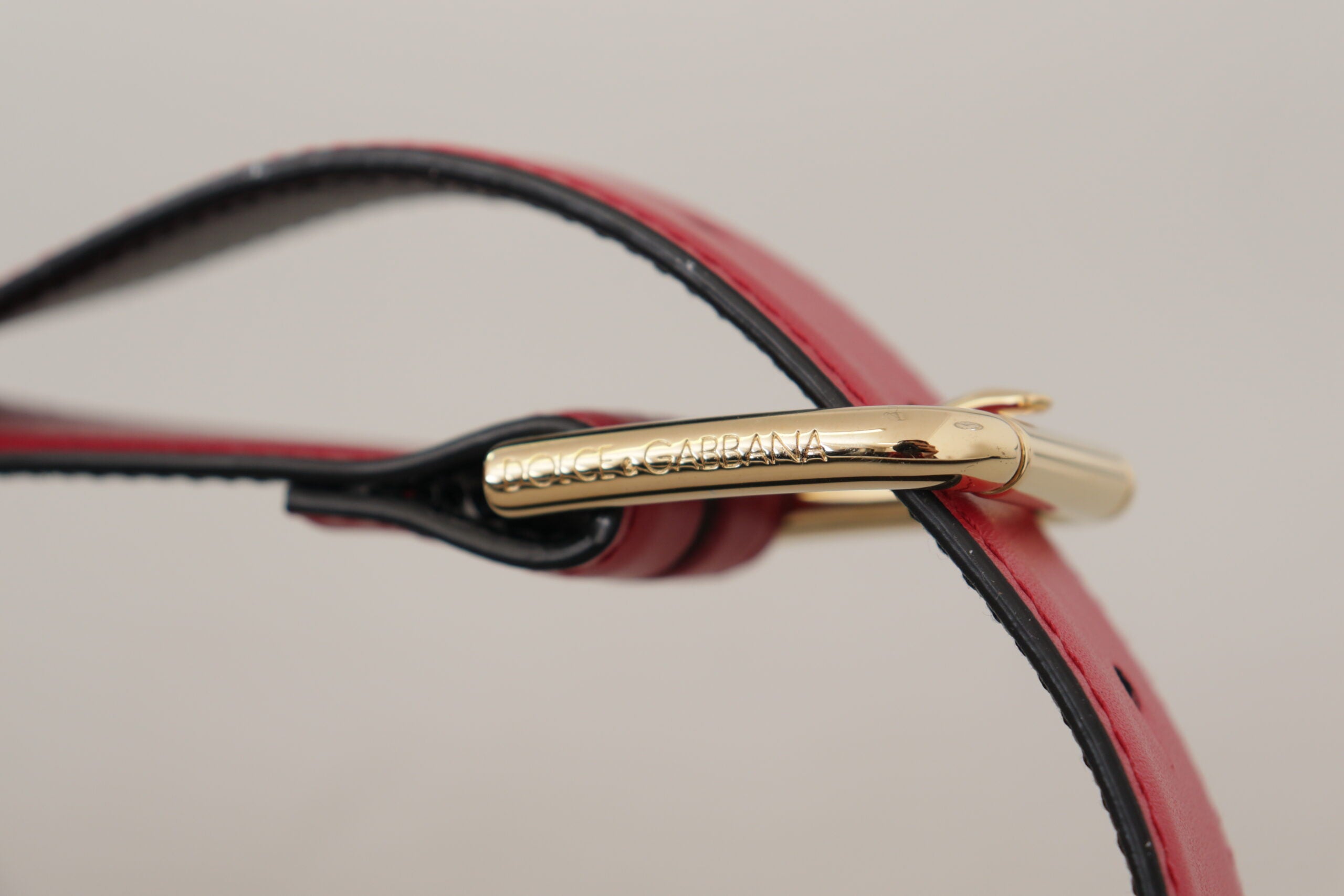 Dolce & Gabbana Elegant Red Leather Belt with Gold-Tone Women's Buckle