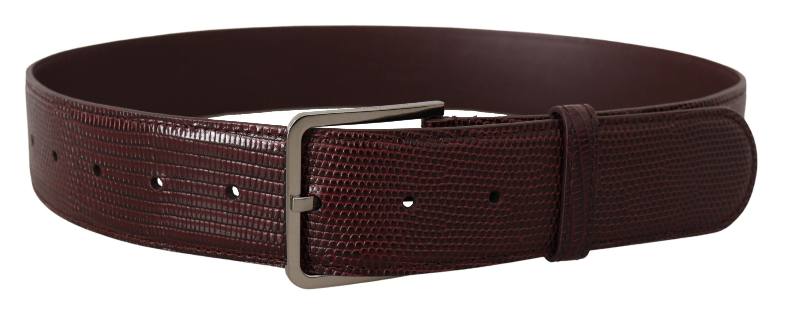 Dolce & Gabbana Elegant Maroon Leather Belt with Engraved Women's Buckle