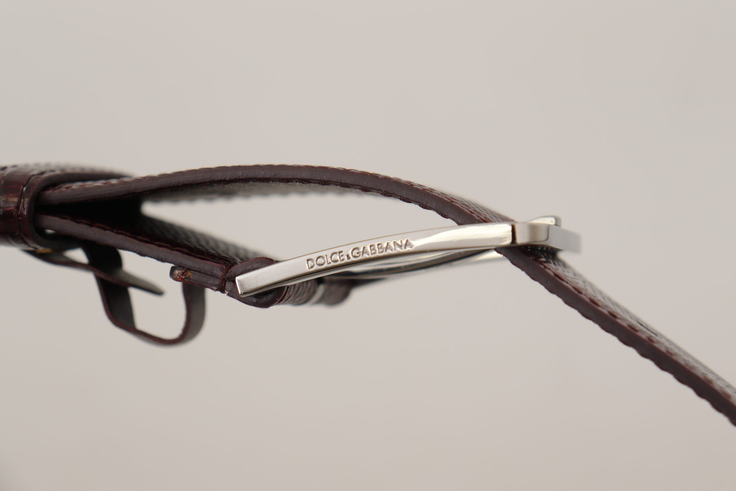 Dolce & Gabbana Elegant Maroon Leather Belt with Engraved Women's Buckle