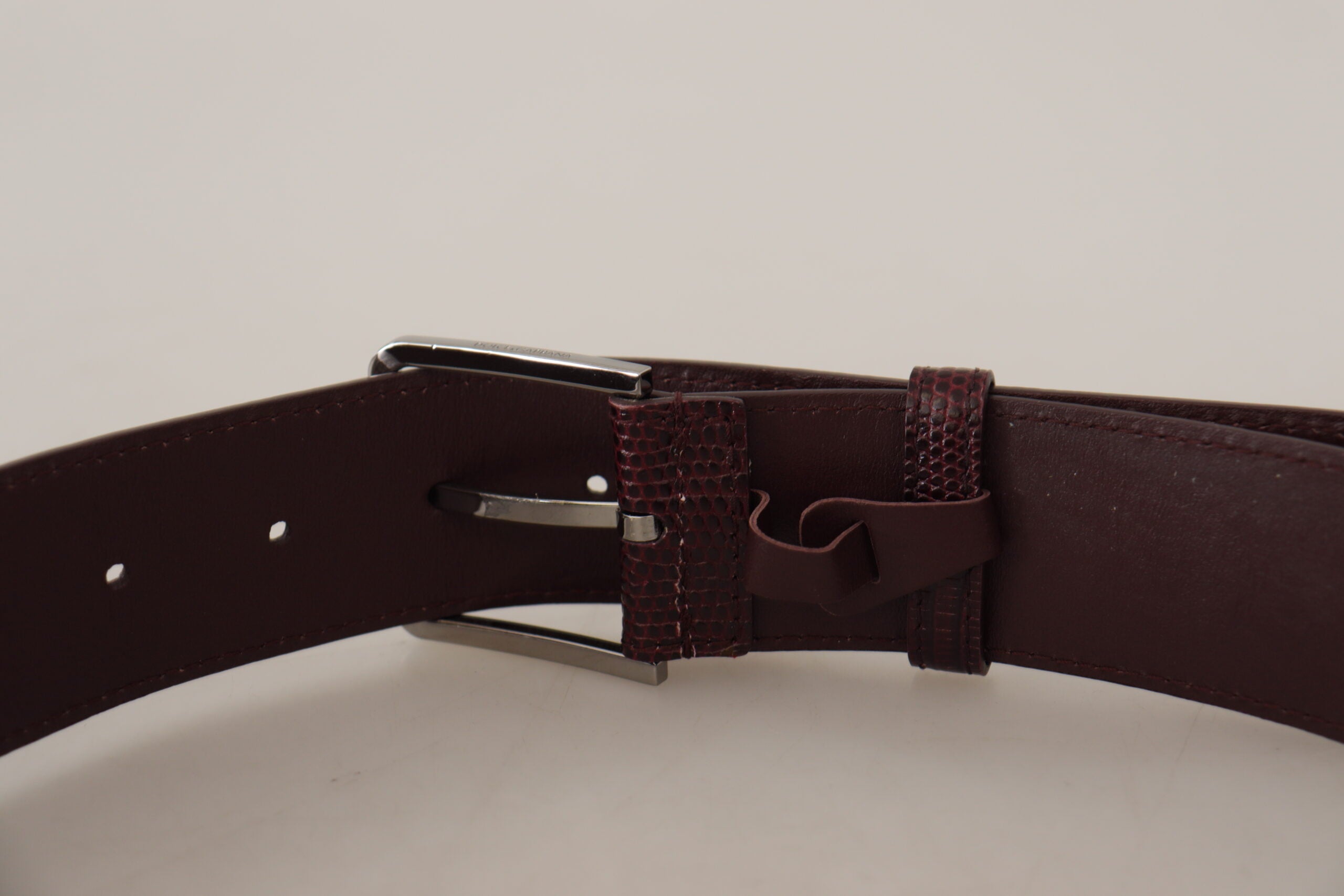 Dolce & Gabbana Elegant Maroon Leather Belt with Engraved Women's Buckle