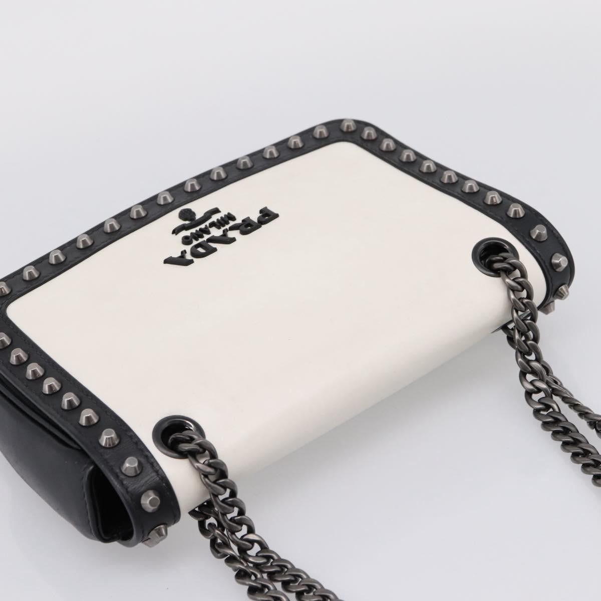 Prada Chain Flap Studded Glace Calf White Leather Shoulder Bag Bag (Pre-Owned)