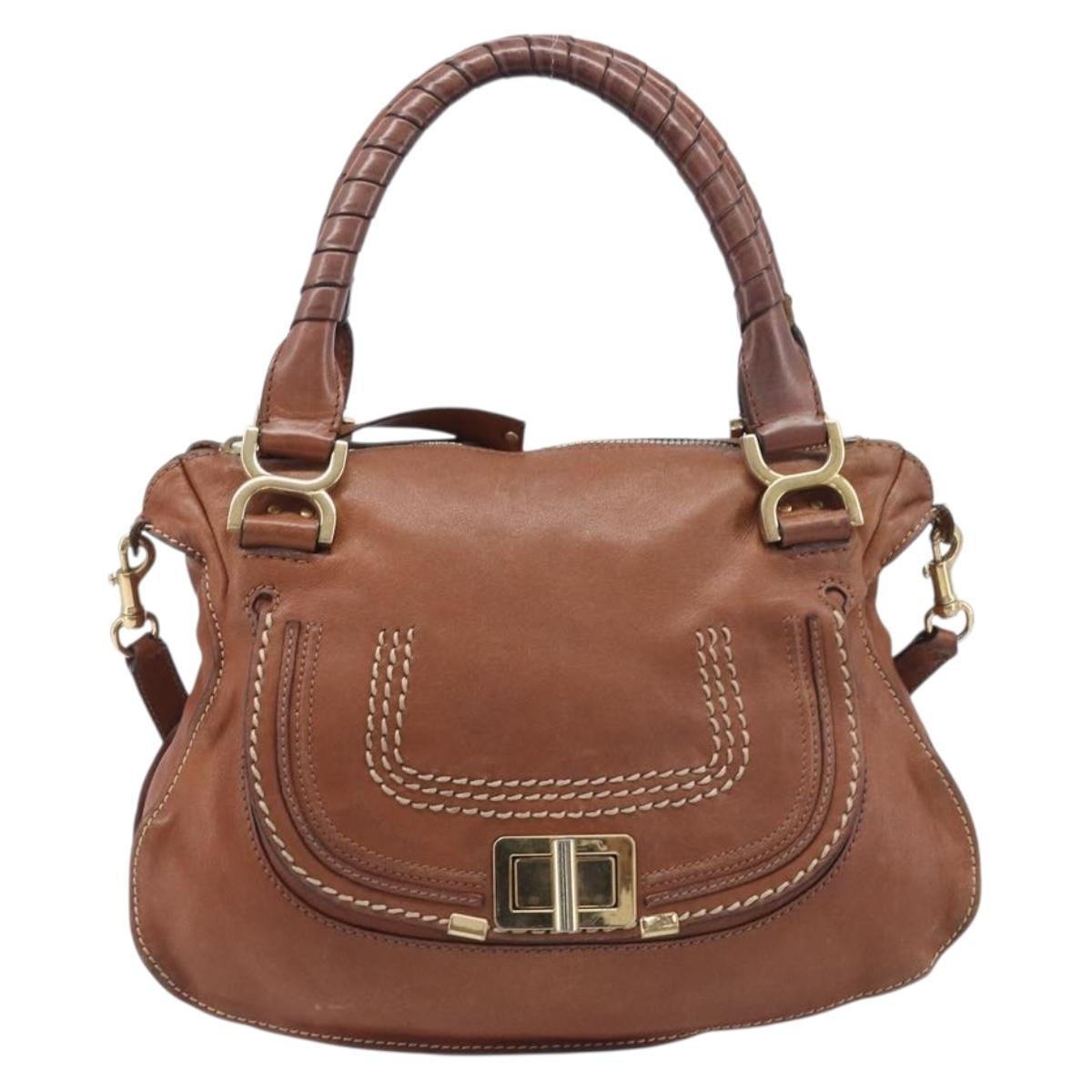 Chloe Marcie Satchel Leather Brown Leather Handbag (Pre-Owned)