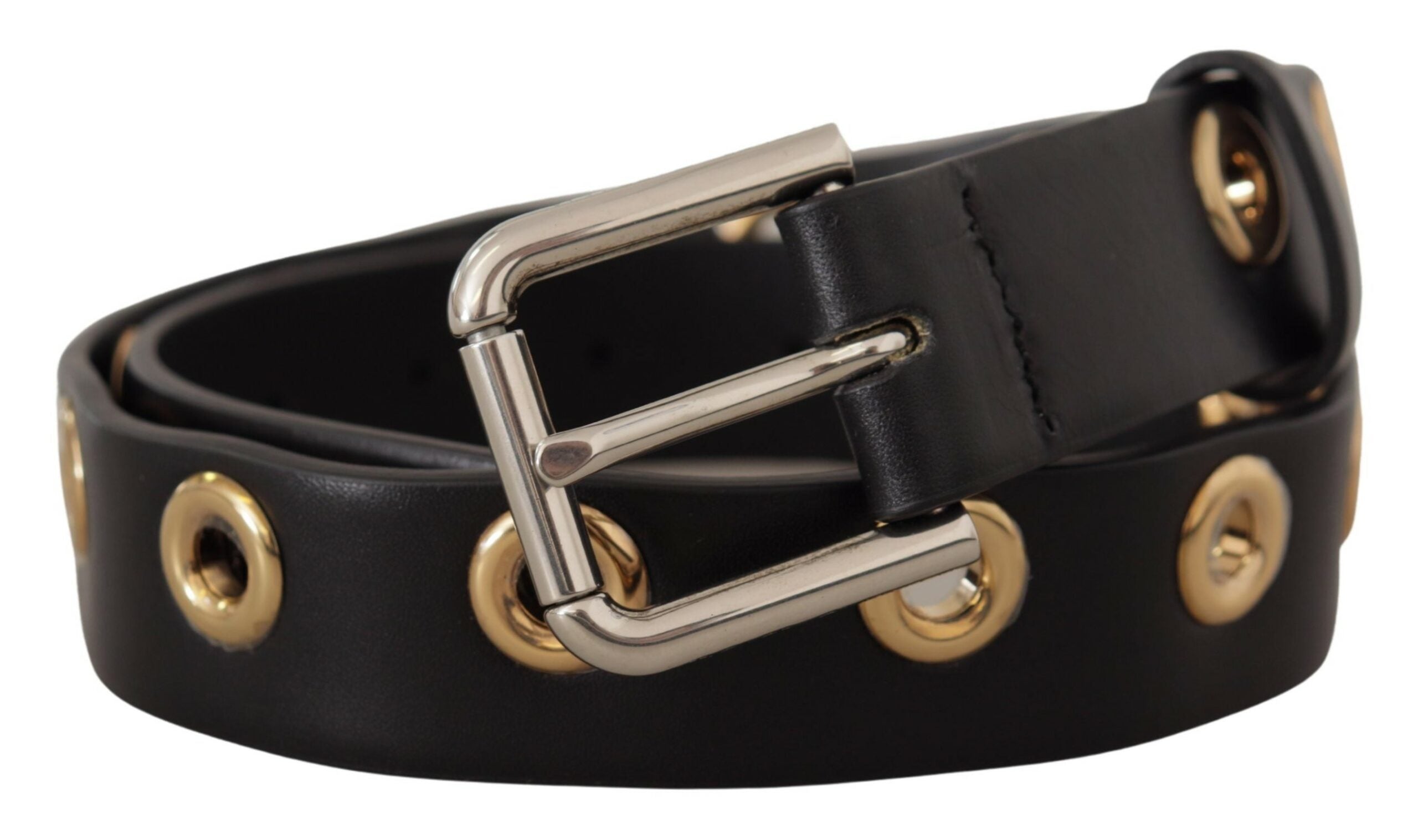 Dolce & Gabbana Chic Black Leather Belt with Engraved Women's Buckle