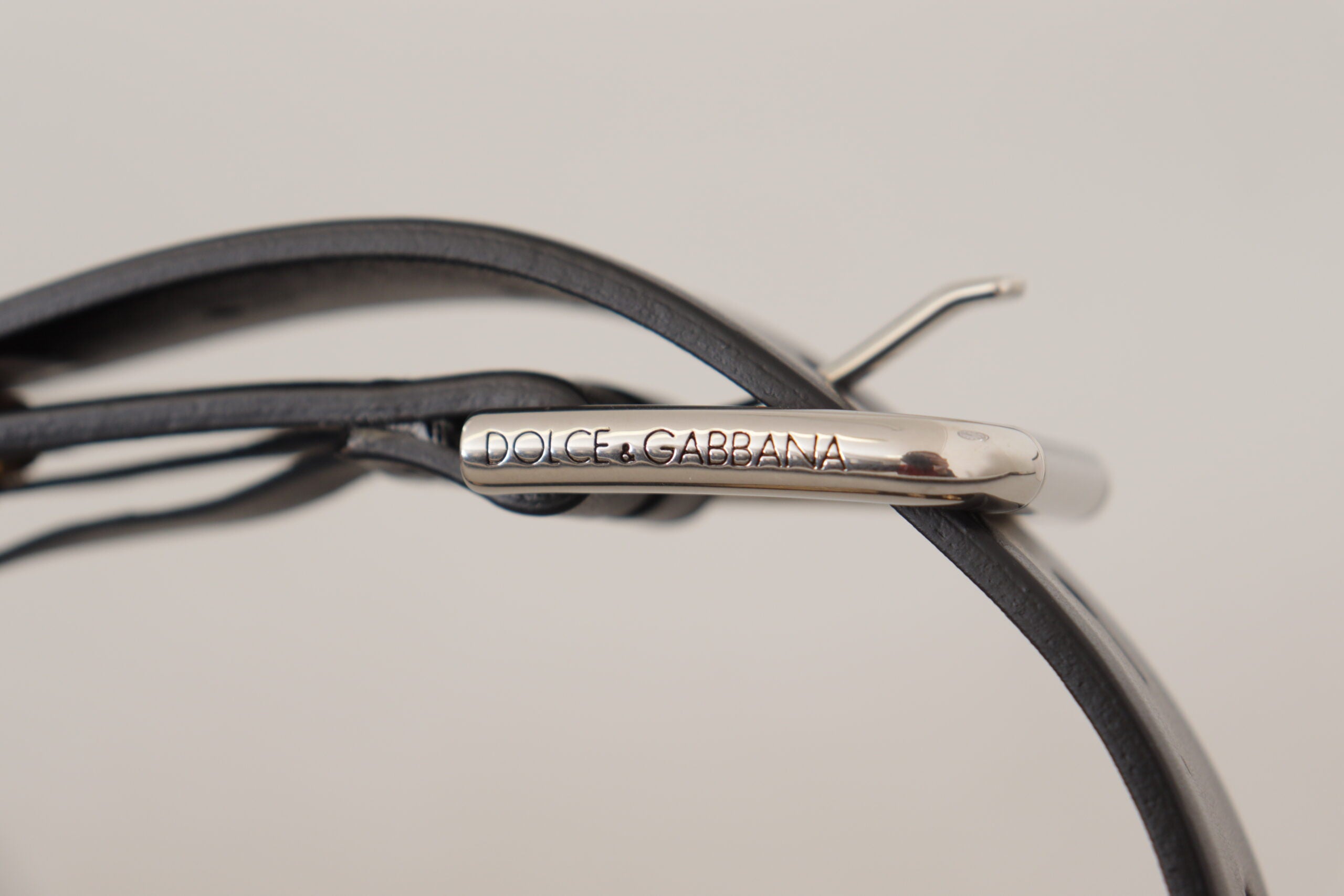Dolce & Gabbana Black Leather Eyelet Silver Tone Metal Buckle Women's Belt